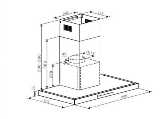 Stainless Steel Candy CTS9CX Hood - Wall Mounted or Freestanding Range Hood for Kitchen Decoration & Ventilation