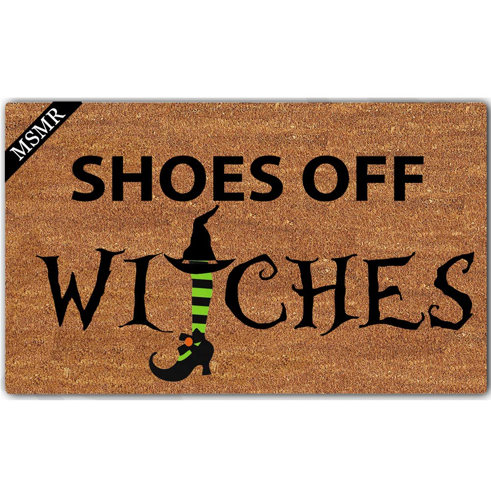 MsMr Funny 'Shoes Off Witches' Non-Slip Doormat 23.6x15.3 Inch - Indoor/Outdoor Welcome Mat for Front Door, Porch, Patio & Entryway Decor - Humorous Halloween & Year-Round Housewarming Gift