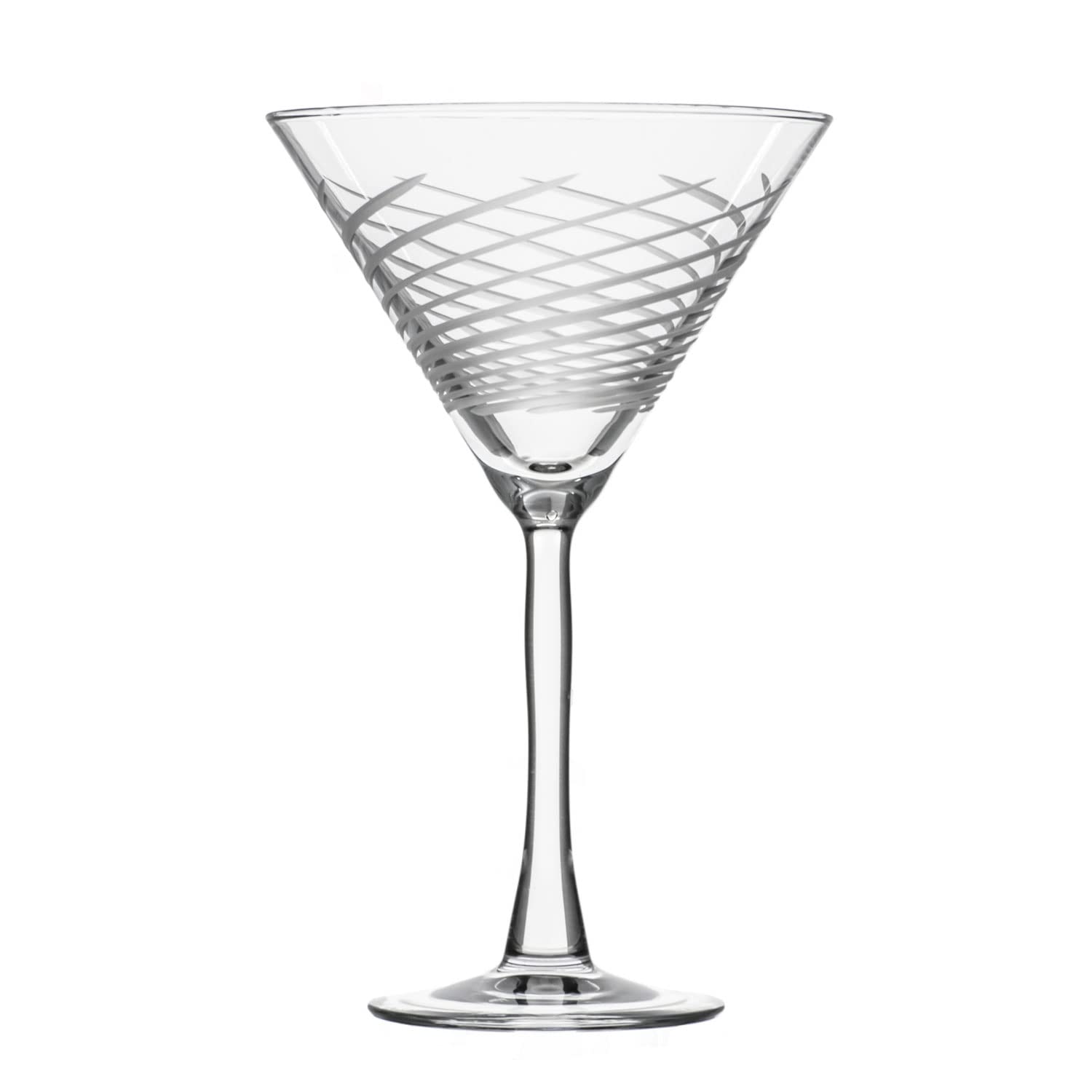 Premium Rolf Glass Cyclone Martini Glass Set - 4 Stemmed 10oz Lead-Free Cocktail Glasses with Diamond-Wheel Engraving - Handcrafted in USA - Perfect for Martinis, Cocktail Parties & Elegant Home Bar Decor