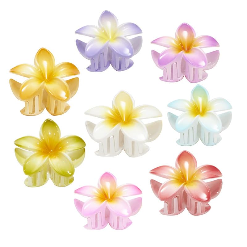 FAMEZA 4-Pack Large Flower Hair Claw Clips for Thick Hair - 3.3 Inch Strong Hold Non-Slip Plumeria Hair Clips - Beach, Summer, and Everyday Hair Accessories (Multicolor)
