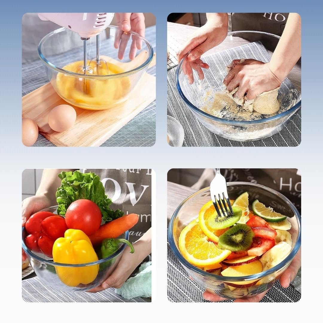 Premium Borosilicate Glass Mixing Bowls Set of 4 (400ml, 700ml, 1050ml, 1650ml) - Microwave & Oven Safe, Shatter-Resistant with 1-Year Warranty - Ideal for Baking, Cooking, Meal Prep & Kitchen Storage