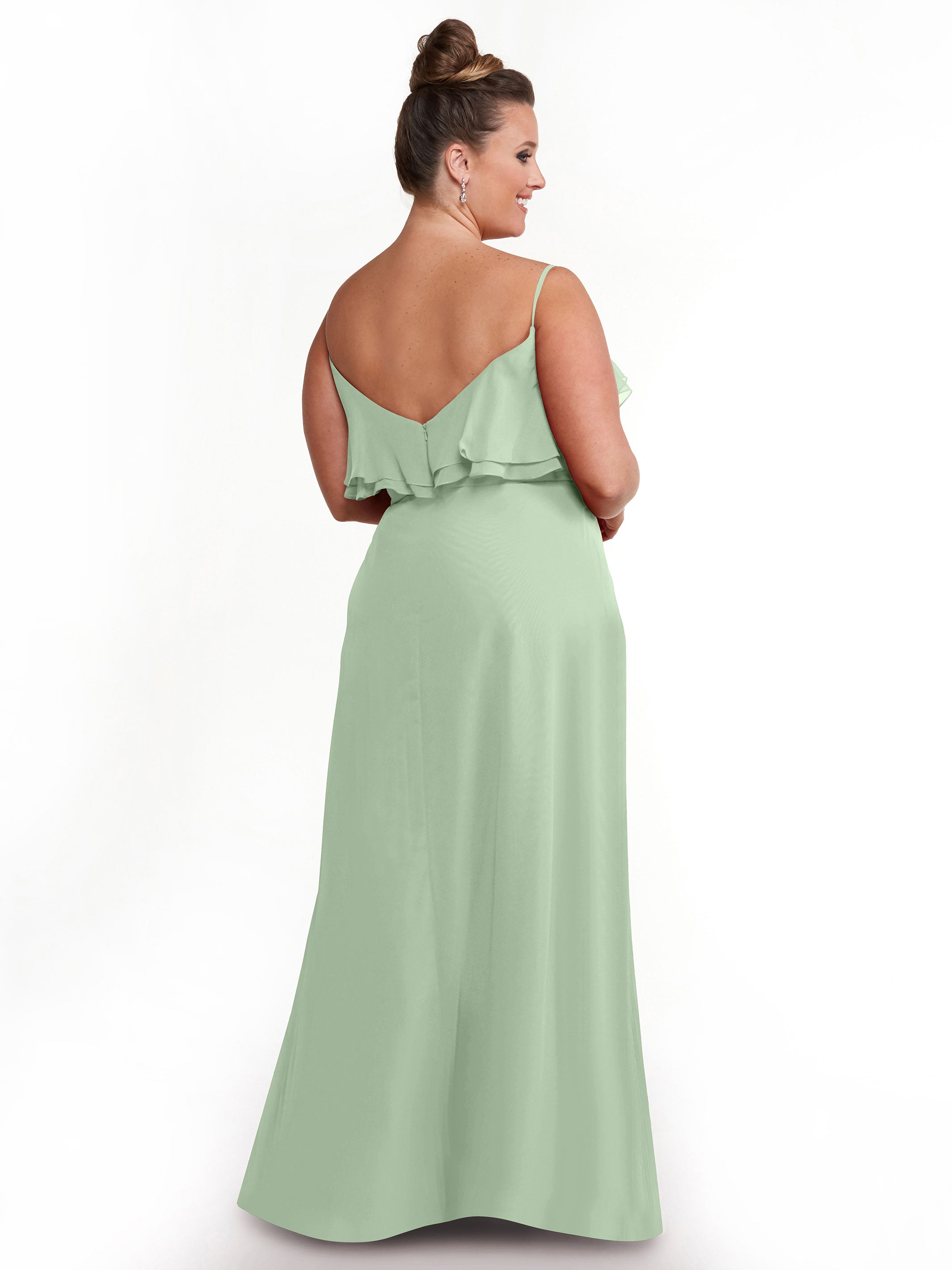 Elegant 80146 Chiffon Bridesmaid Dress with Ruffled Neckline - Perfect for Weddings, Formal Events & Special Occasions