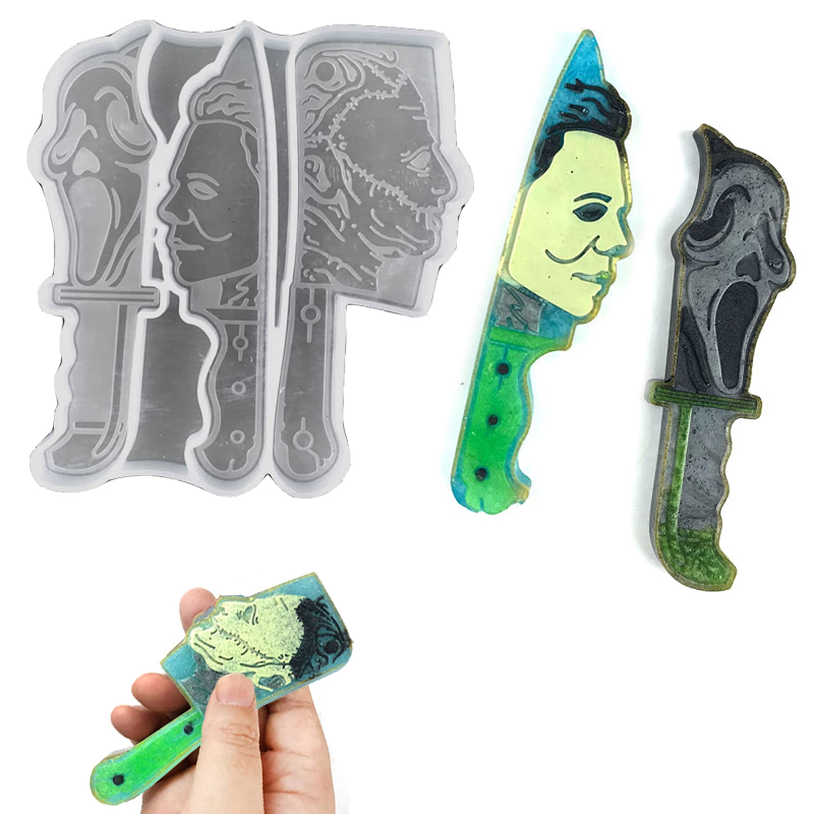 3-in-1 Silicone Scream Knife Resin Mold - Halloween Horror DIY Craft Kit for Resin Art, Cosplay Props & Spooky Home Decor (Perfect for Halloween Party Decorations & Unique Horror Gifts) - DJ1211