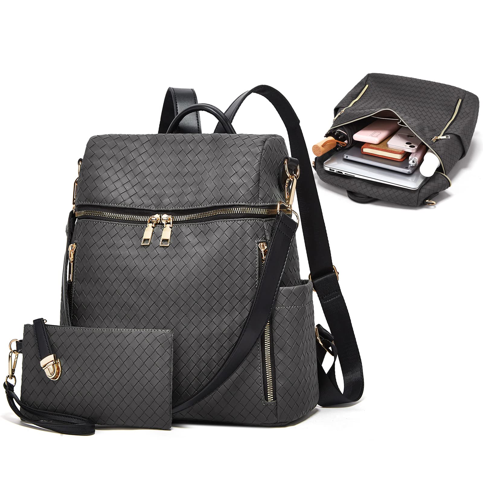 Stylish PU Leather Convertible Backpack Purse for Women - 2-Piece Travel Satchel & Handbag Set - Perfect for Daily Commute, Work, and Weekend Getaways