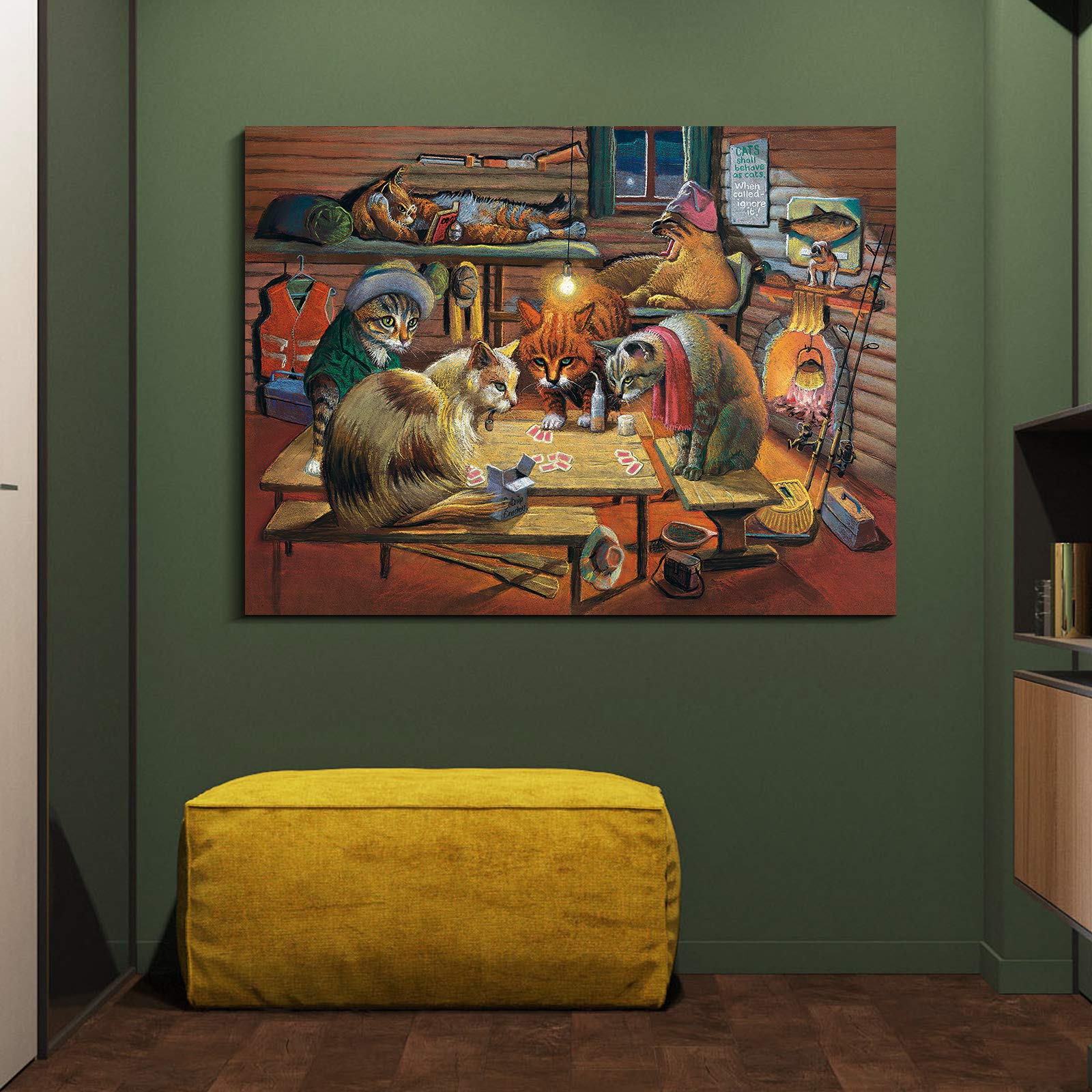 Denozer - Funny Cat Playing Poker Canvas Wall Art 40x30 Inch, Modern Home Decor for Living Room, Bedroom & Bathroom - Ready to Hang Gift for Cat Lovers & Poker Fans