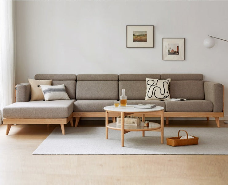 Oak & Ash Solid Wood Modern Fabric Sofa - Contemporary Living Room Furniture for Comfortable Lounging & Stylish Home Decor