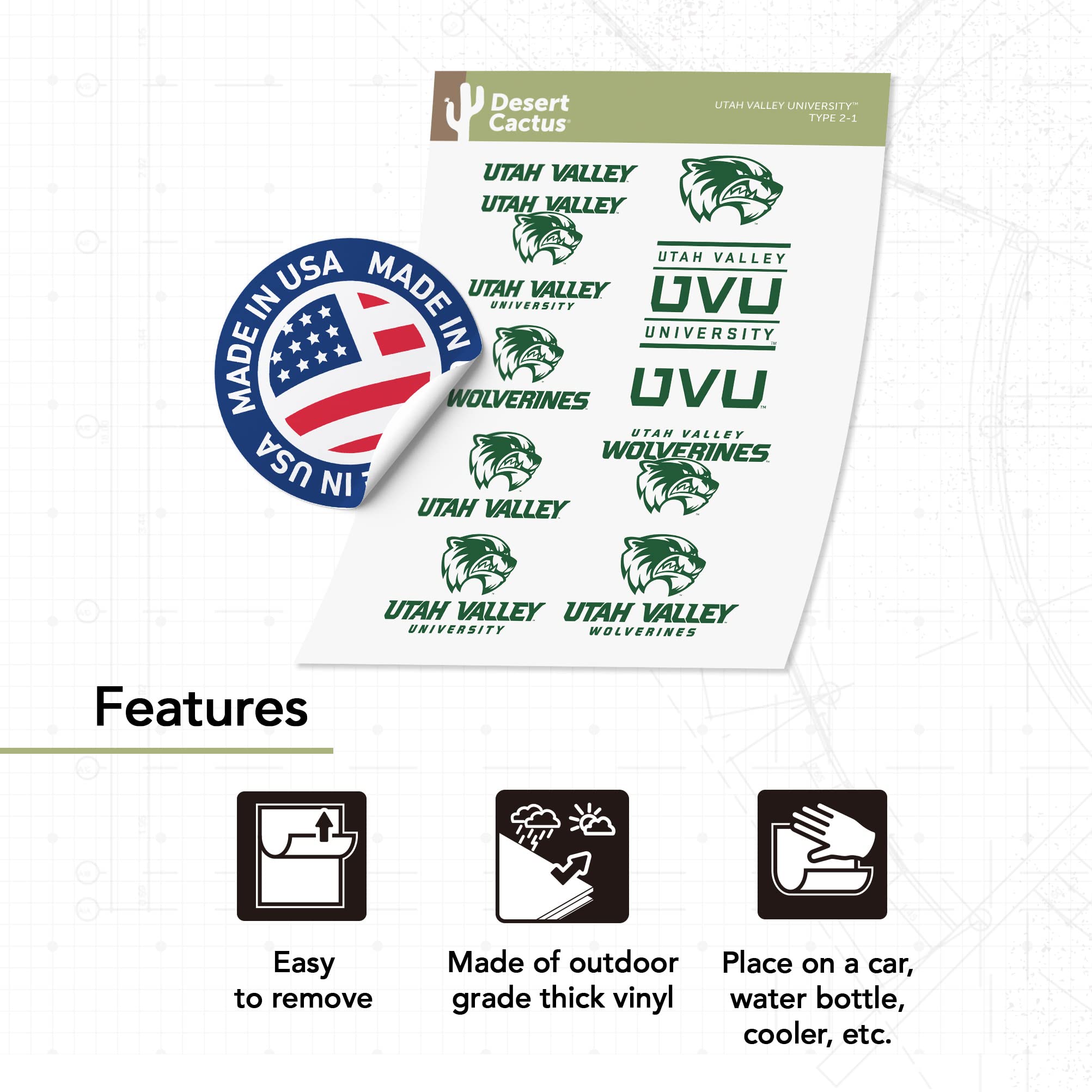 UVU Wolverines Desert Cactus Vinyl Decals - Waterproof Stickers for Laptop, Water Bottle, Car & Scrapbook - Utah Valley University Fan Gear - Perfect for School Spirit & DIY Crafts