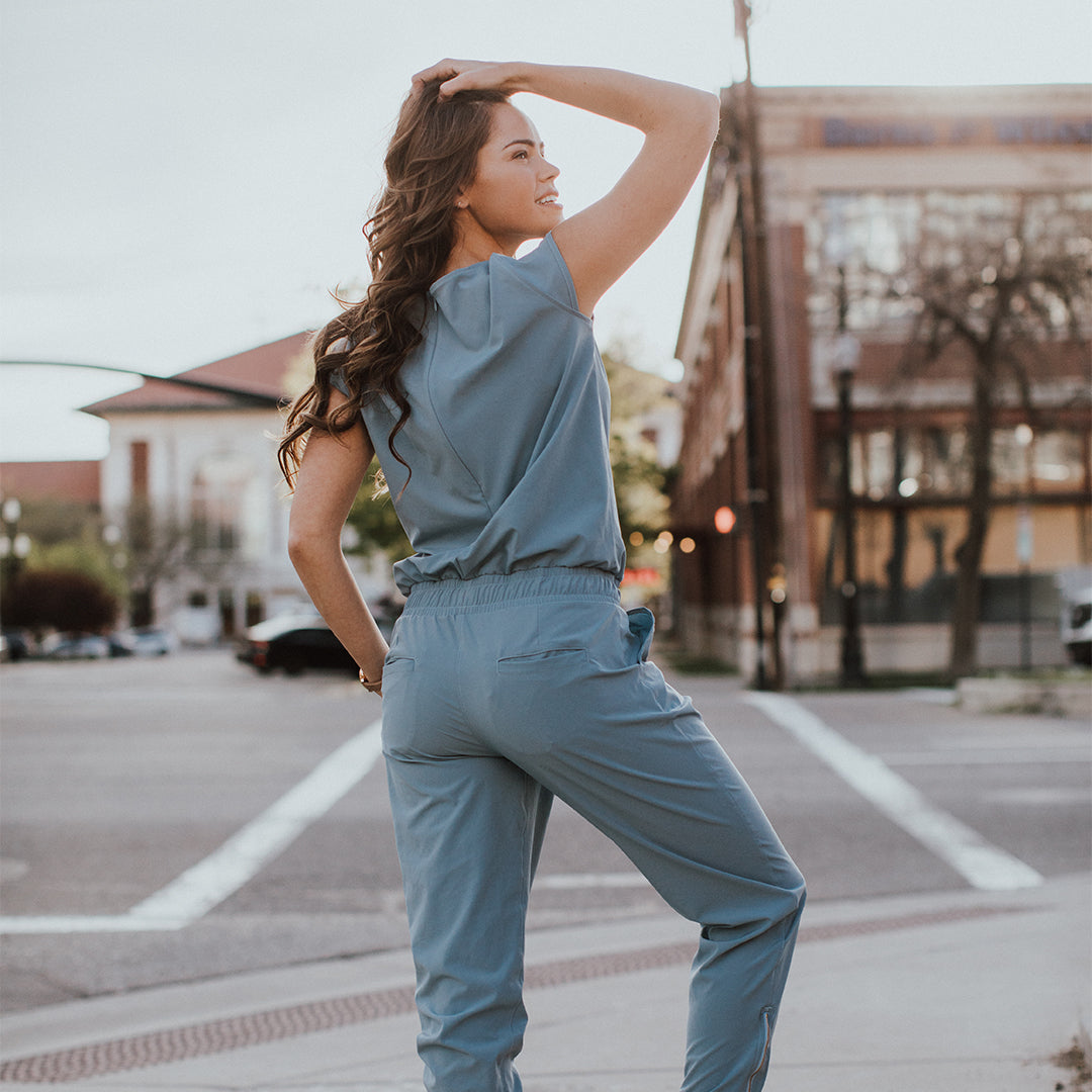 Stylish Dusk Blue Jumpsuit for Women - Comfortable Romper with Pockets | Perfect for Casual Outings, Summer Vacations & Date Nights