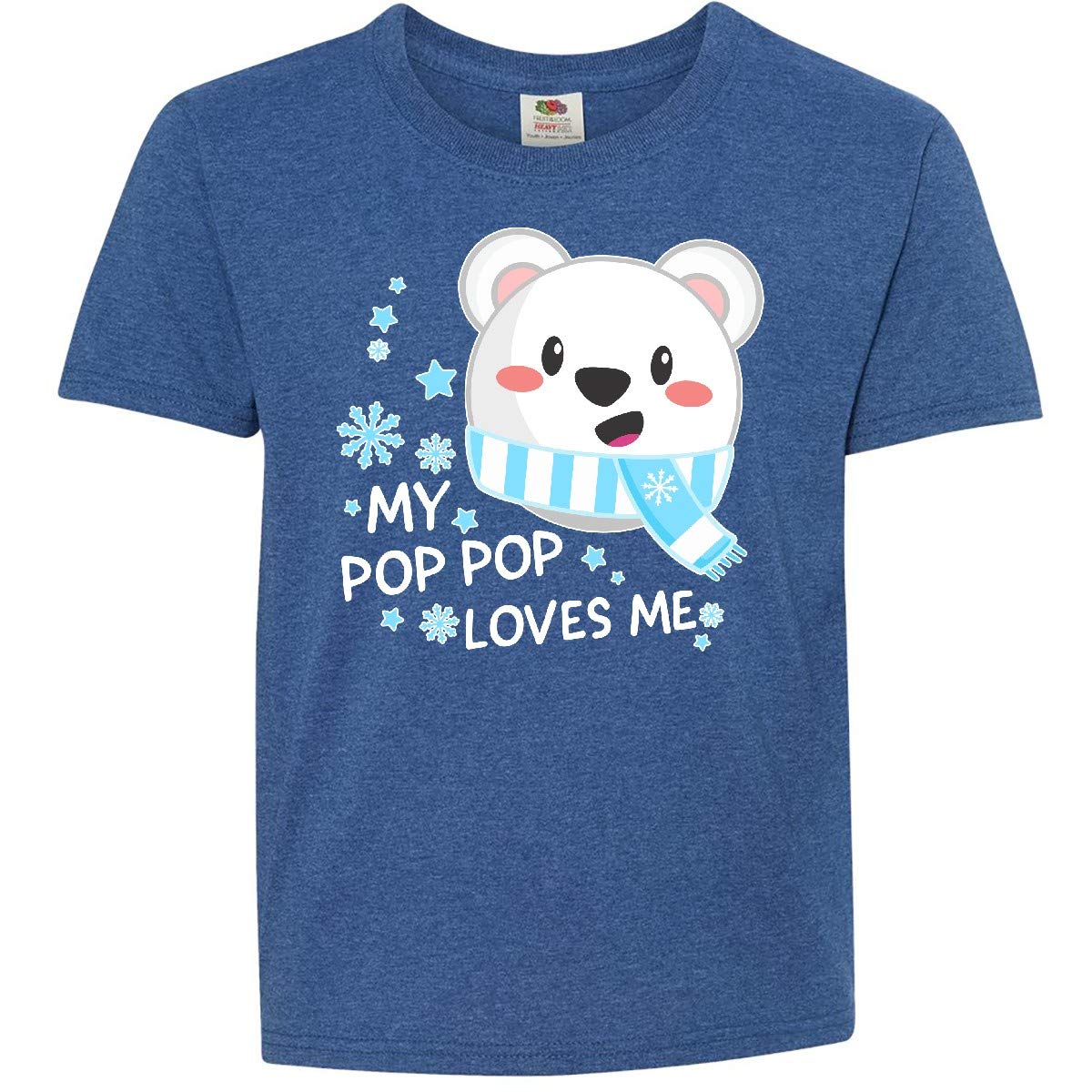 Inktastic My Pop Pop Loves Me Polar Bear Youth T-Shirt - Cute Kids Graphic Tee for Grandparents Day, Birthday Gifts & Family Reunions