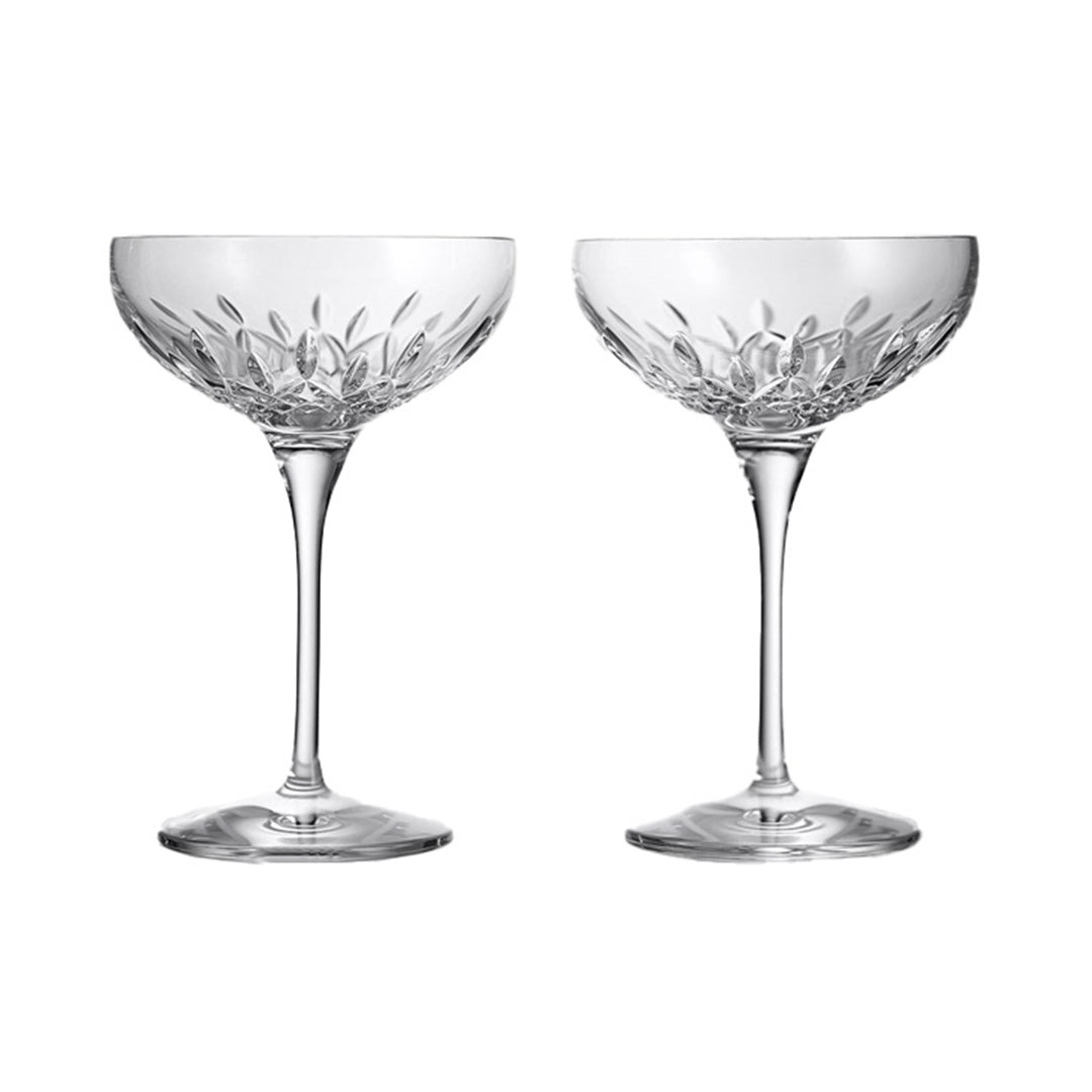 Premium Lismore Essence Champagne Coupe Glasses Set of 2 - Elegant Crystal Flutes for Wedding Toasts, Anniversary Celebrations & Romantic Dinners