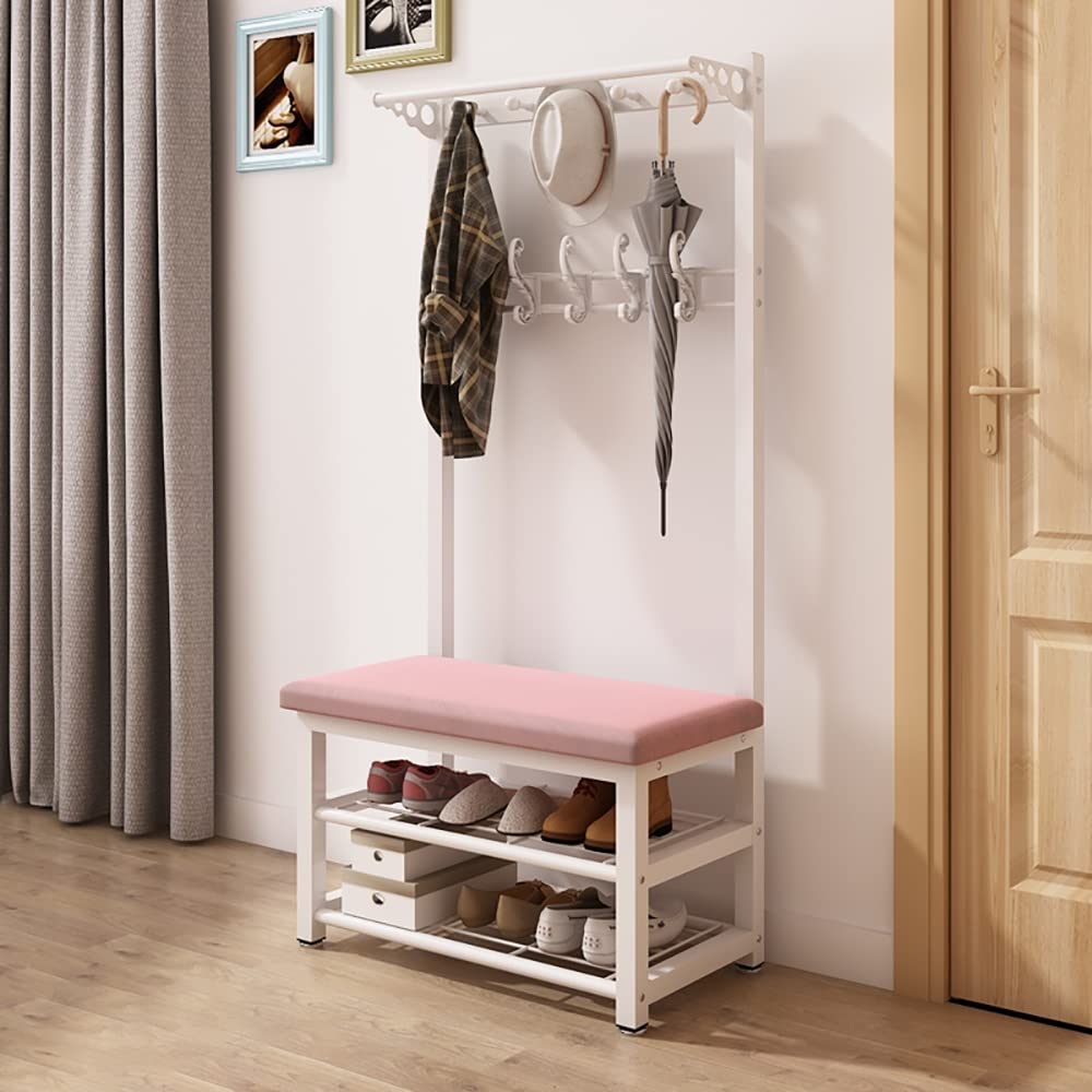 3-in-1 Freestanding Coat Rack with Bench - Metal Hall Tree Shoe Storage Organizer with 10 Hooks for Entryway, Bedroom & Closet - Easy Assembly (60x33x172cm, Black) - Perfect for Small Spaces & Home Organization