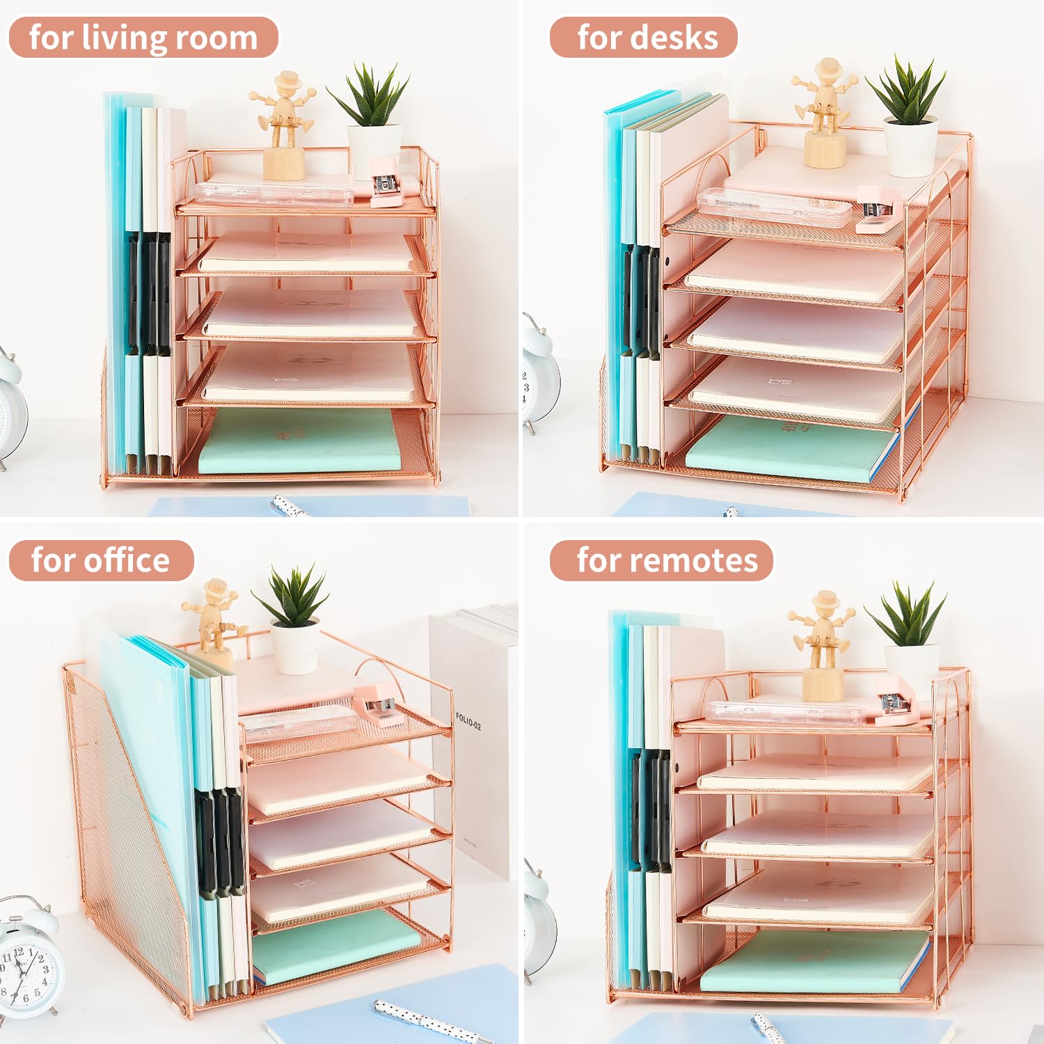 AUPSEN Rose Gold Desk Organizer with File Holder - 5-Tier Mesh Paper Letter Tray for Office Supplies, Documents and Stationery | Perfect for Home Office, Workstation & Study Desk Organization