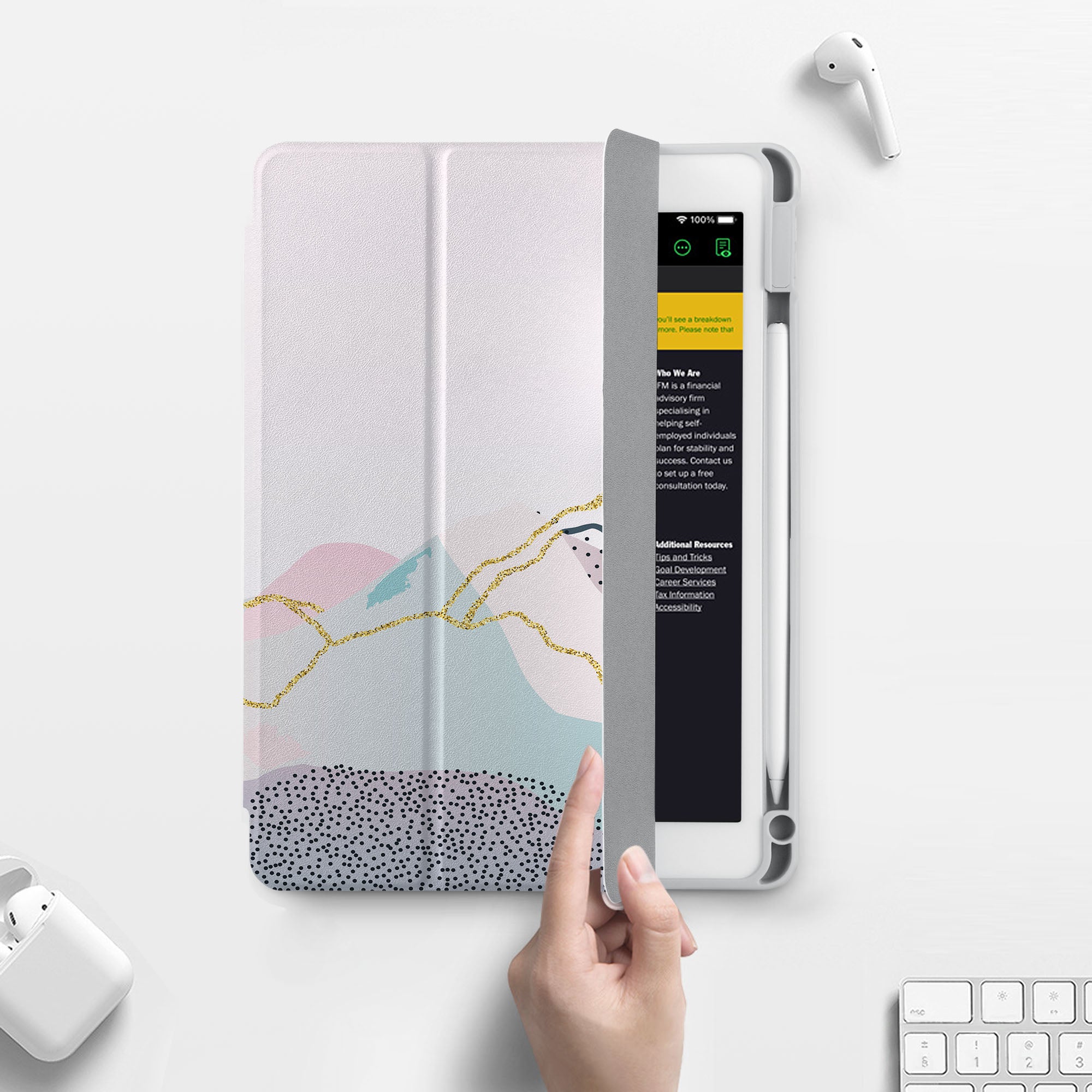 Premium 360° Rotating iPad Case with Marble Art Design - Durable Protection for iPad Air/Pro, Perfect for Work, Travel & Home Use