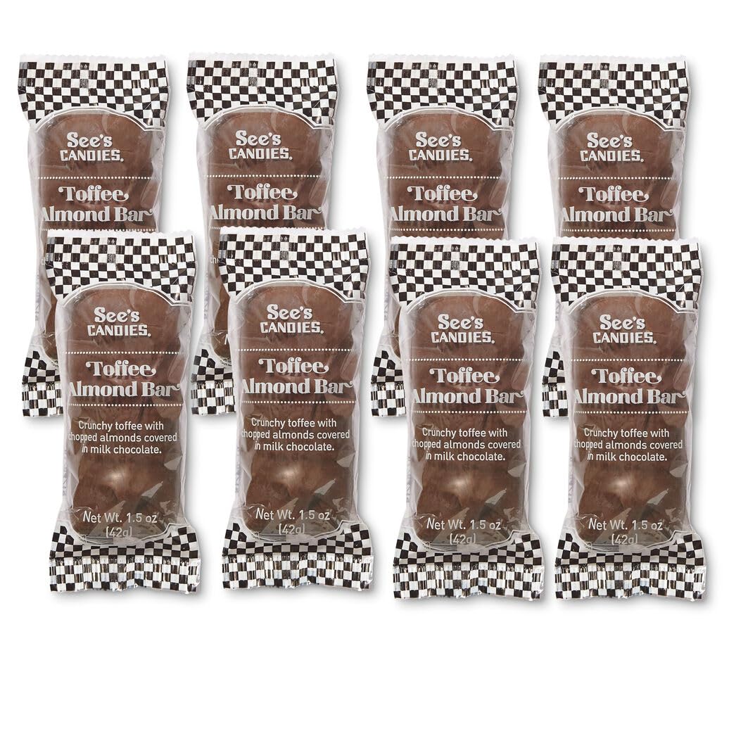 See's Candies 12 oz Milk Toffee Almond Bars - 8 Individually Wrapped Chocolate Candy Bars | Perfect for Gifts, Parties & Holiday Treats