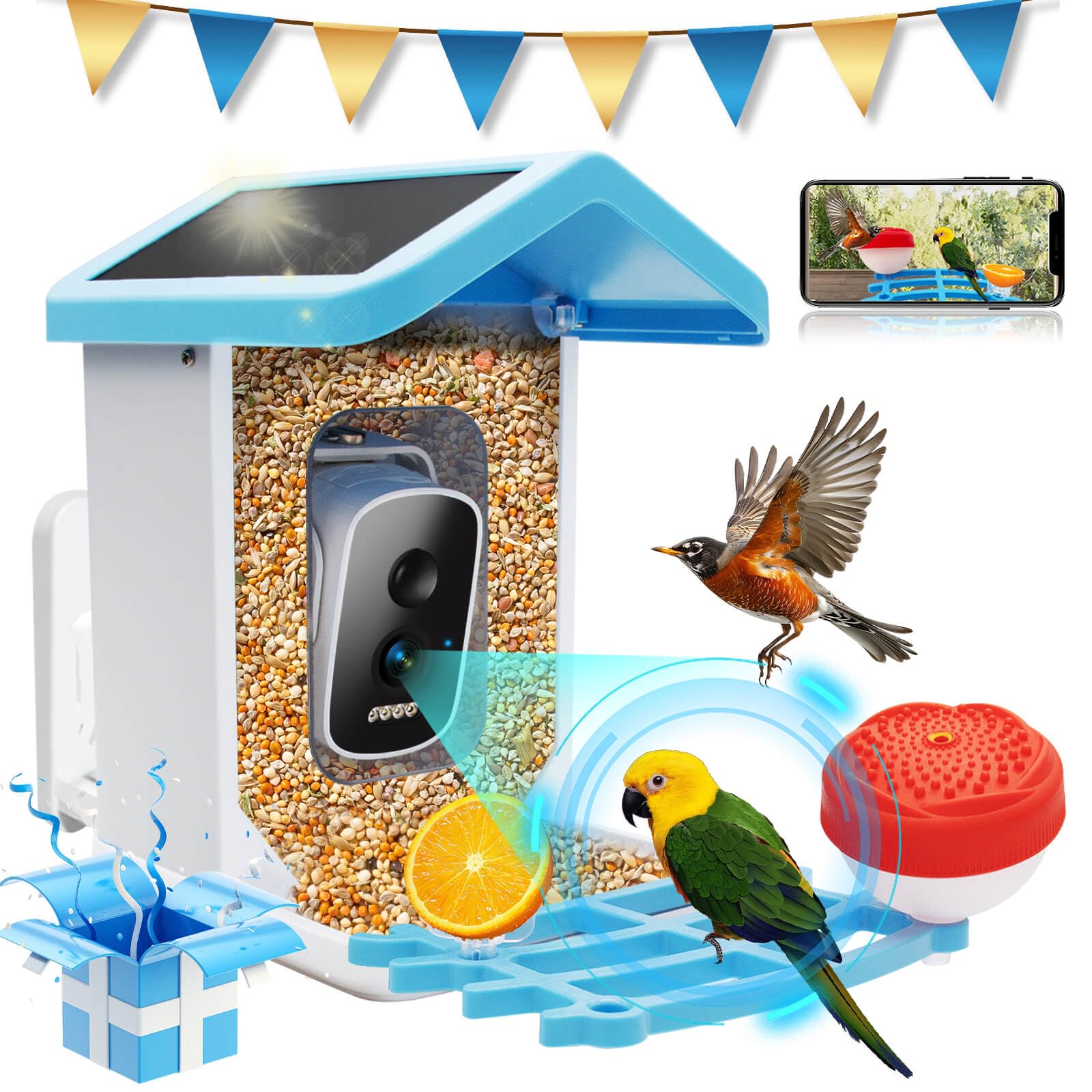 Smart Bird Feeder with Camera - 4K HD AI Bird Identification, Solar Powered, Auto Capture & Motion Detection - Perfect Gift for Bird Lovers, Grandma & Mom - Ideal for Backyard Birdwatching & Nature Enthusiasts