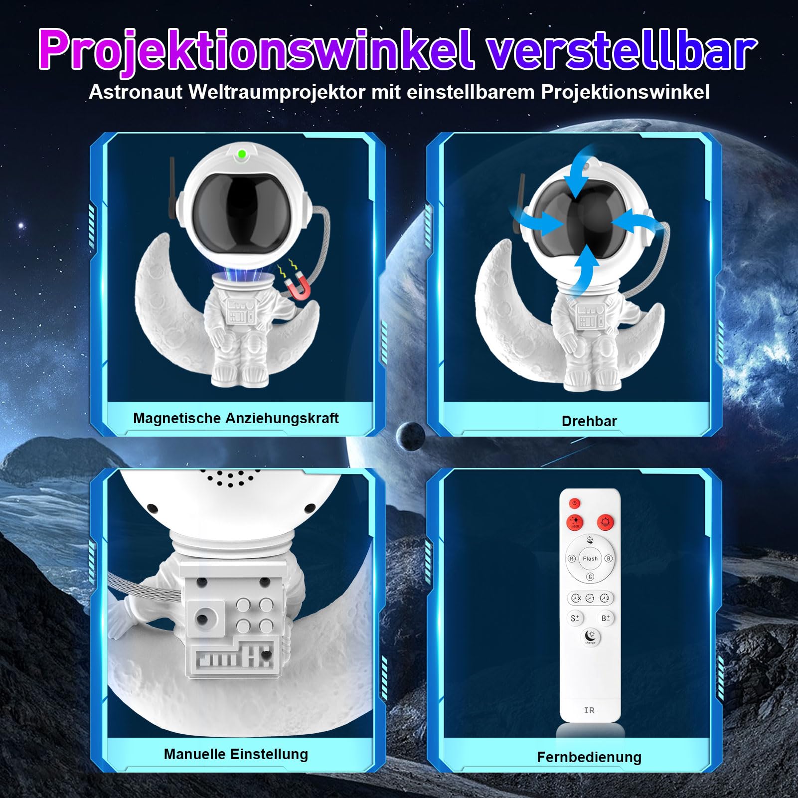 360° Rotating Astronaut Star Projector Night Light with Timer & Remote Control - Galaxy Starry Sky Ceiling Projector for Kids & Adults - Perfect for Bedroom, Nursery, Party Decor and Relaxation