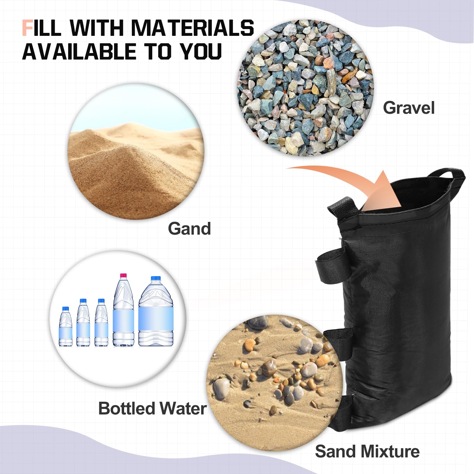 EAGLE PEAK Heavy-Duty Instant Canopy Sand Bags 4-Pack - Weighted Anchor Kit for Pop Up Tents, Gazebos & Canopies | Windproof & Waterproof | Perfect for Camping, Beach, Outdoor Events & Backyard Parties (Black, Sand Not Included)