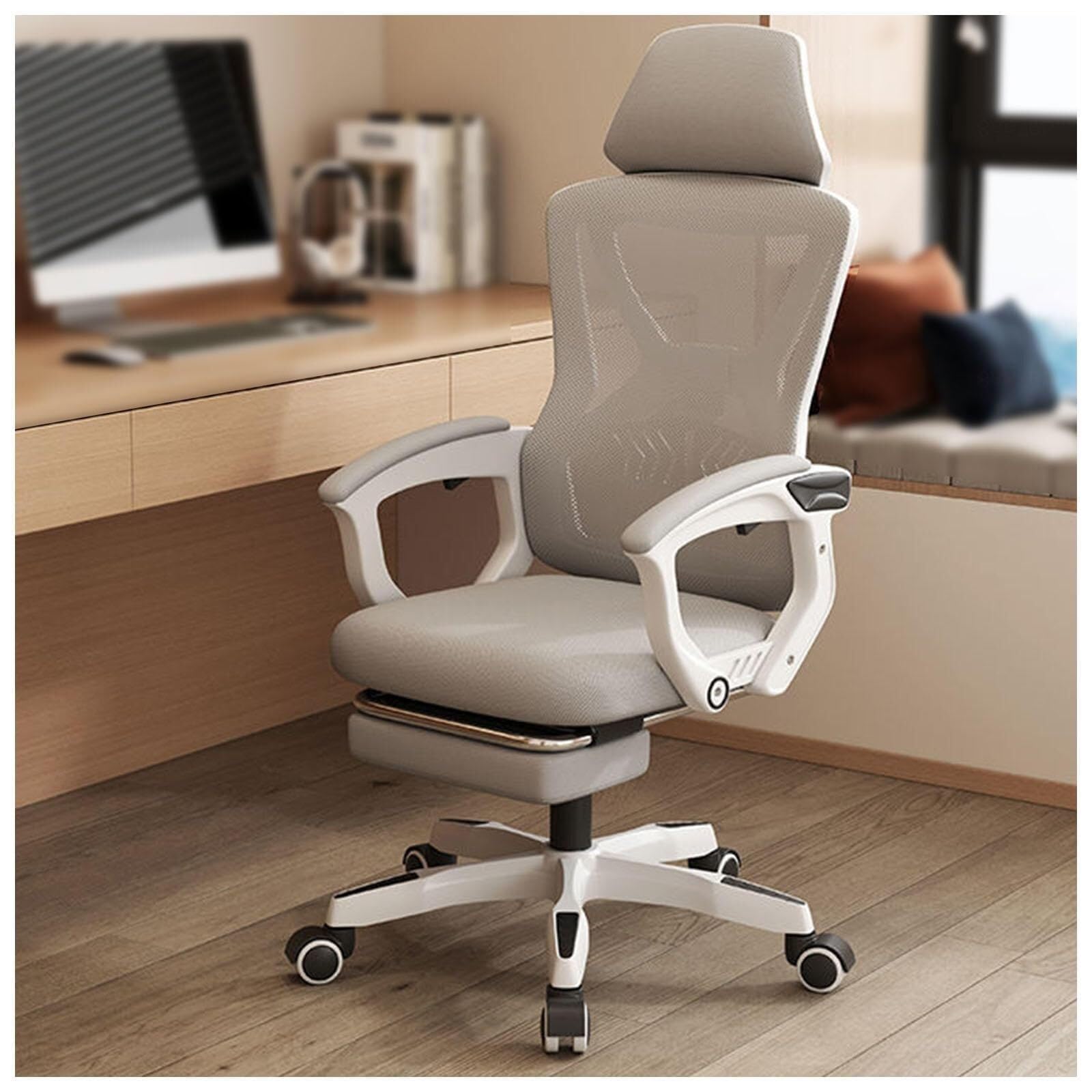 Ergonomic Office Chair with Retractable Footrest & Adjustable Lumbar Support - High Back Mesh Computer Desk Chair for Home Office, Study & Work - Breathable Comfort (Black/Grey) - Perfect for Long Hours Sitting & Remote Work