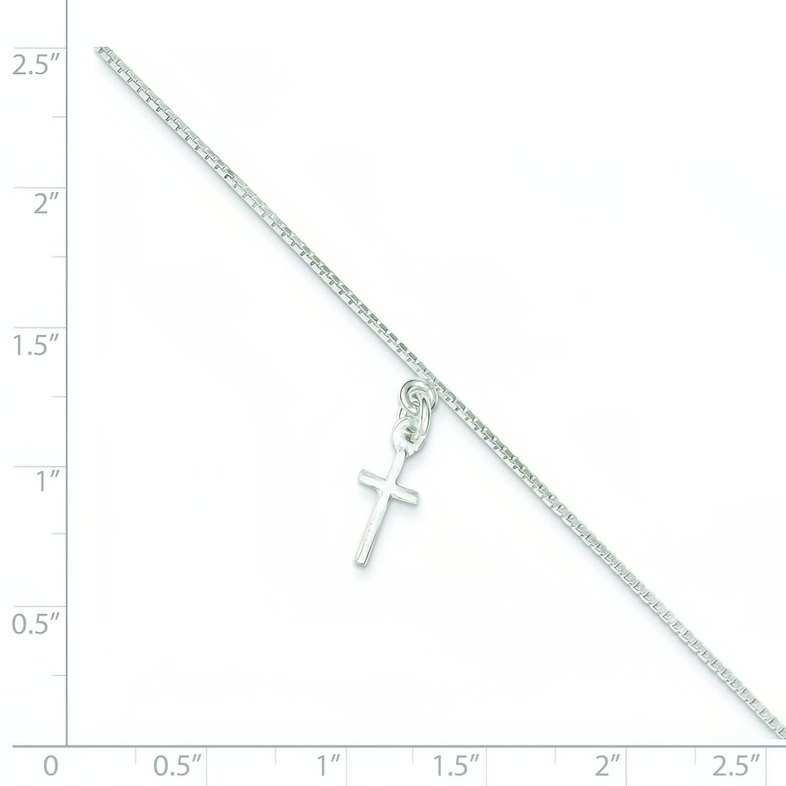 FindingKing Sterling Silver Cross Box Chain Anklet - 10
