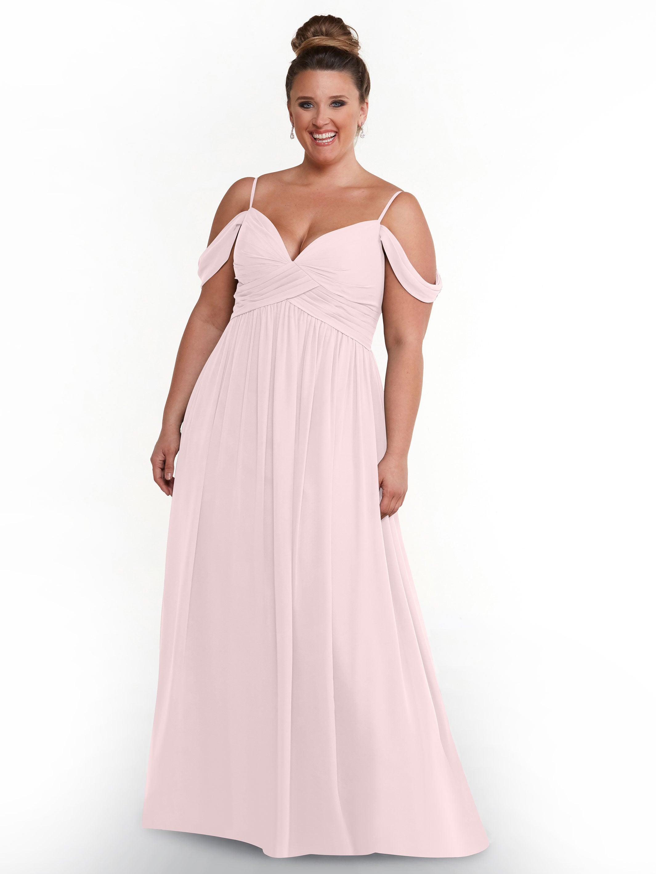 Elegant 80142 Off-The-Shoulder Chiffon Bridesmaid Dress with Spaghetti Straps - Perfect for Weddings, Formal Events & Evening Parties