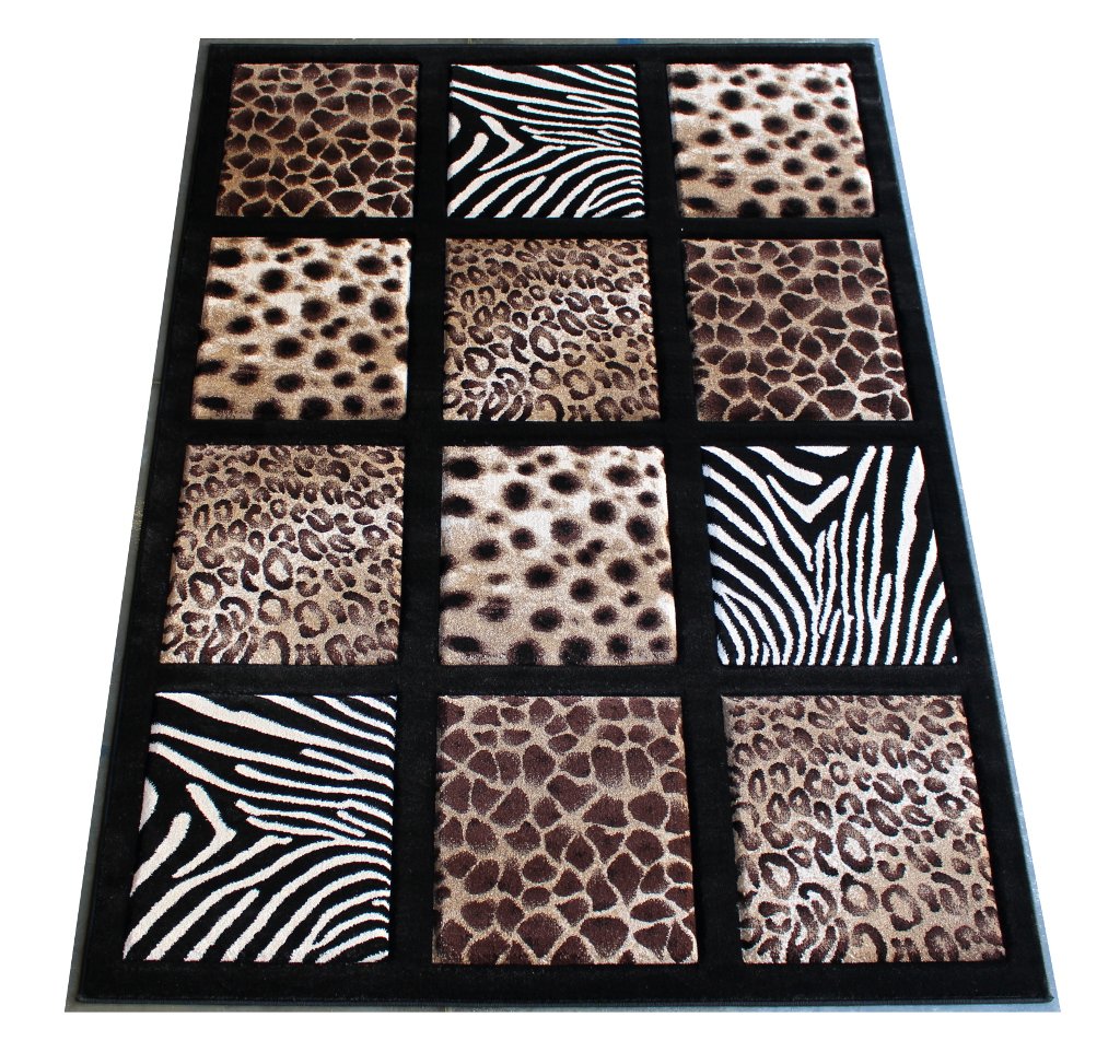 Masada 5'x7' Modern Animal Print Area Rug - Design S 251 Black for Living Room, Bedroom & Home Decor