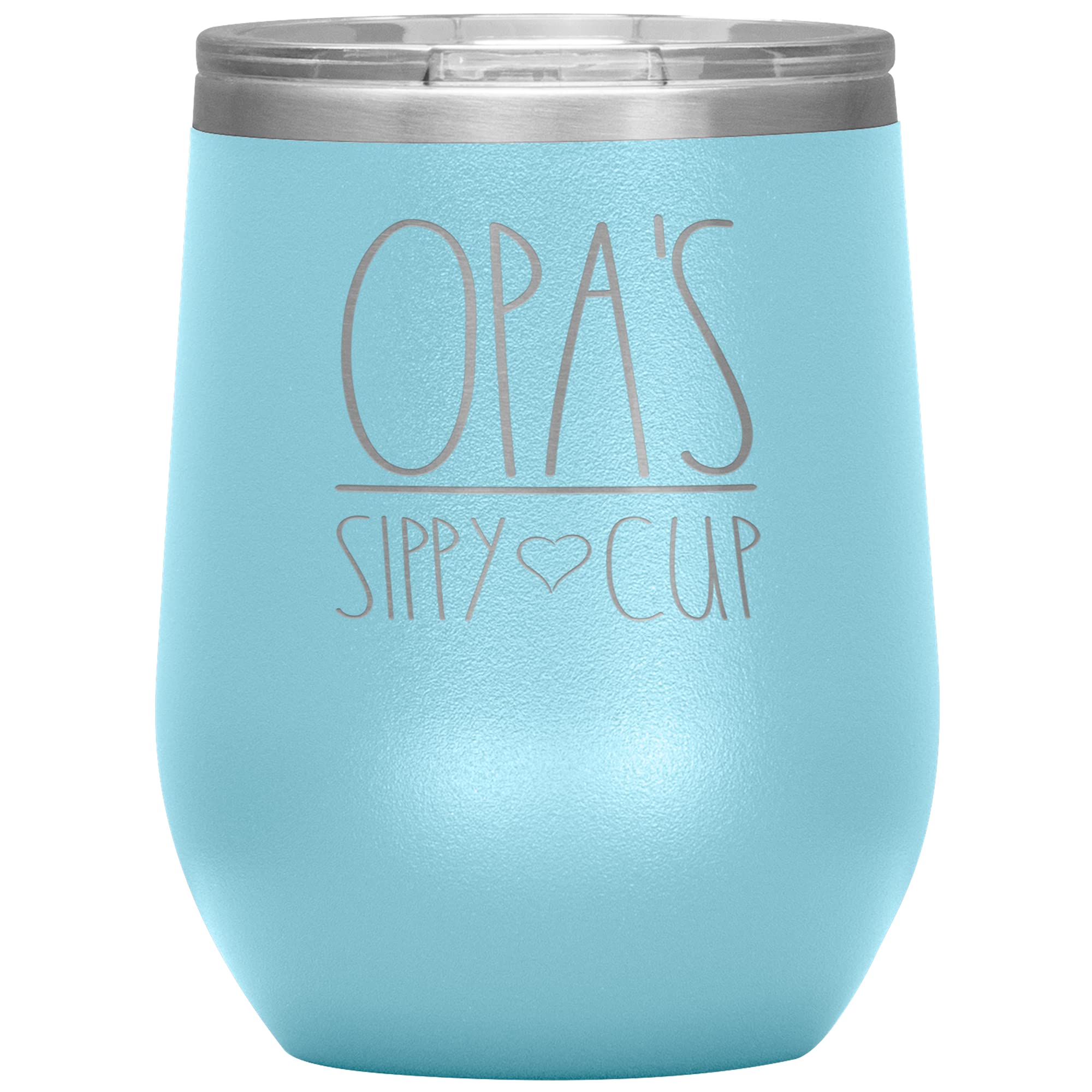 Opa's Sippy Cup Wine Tumbler 12oz - 12 Color Options with Lid - Perfect Birthday Gift for Opa - Leak-Proof Stainless Steel Tumbler for Wine, Beer & Coffee - Great for Parties, BBQs & Father's Day Celebrations (Light Blue)