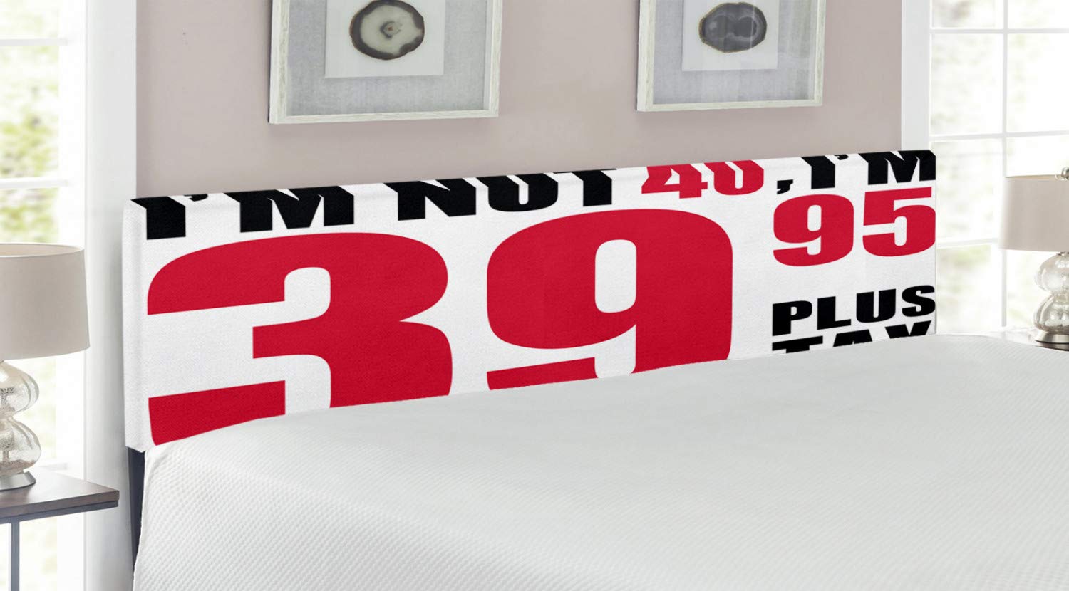 Ambesonne 40th Birthday Headboard - Humorous Pictogram Style Upholstered Metal Bed Frame with Memory Foam | King Size in Hot Pink, Black & White | Perfect for Milestone Birthday Decor & Bedroom Upgrade