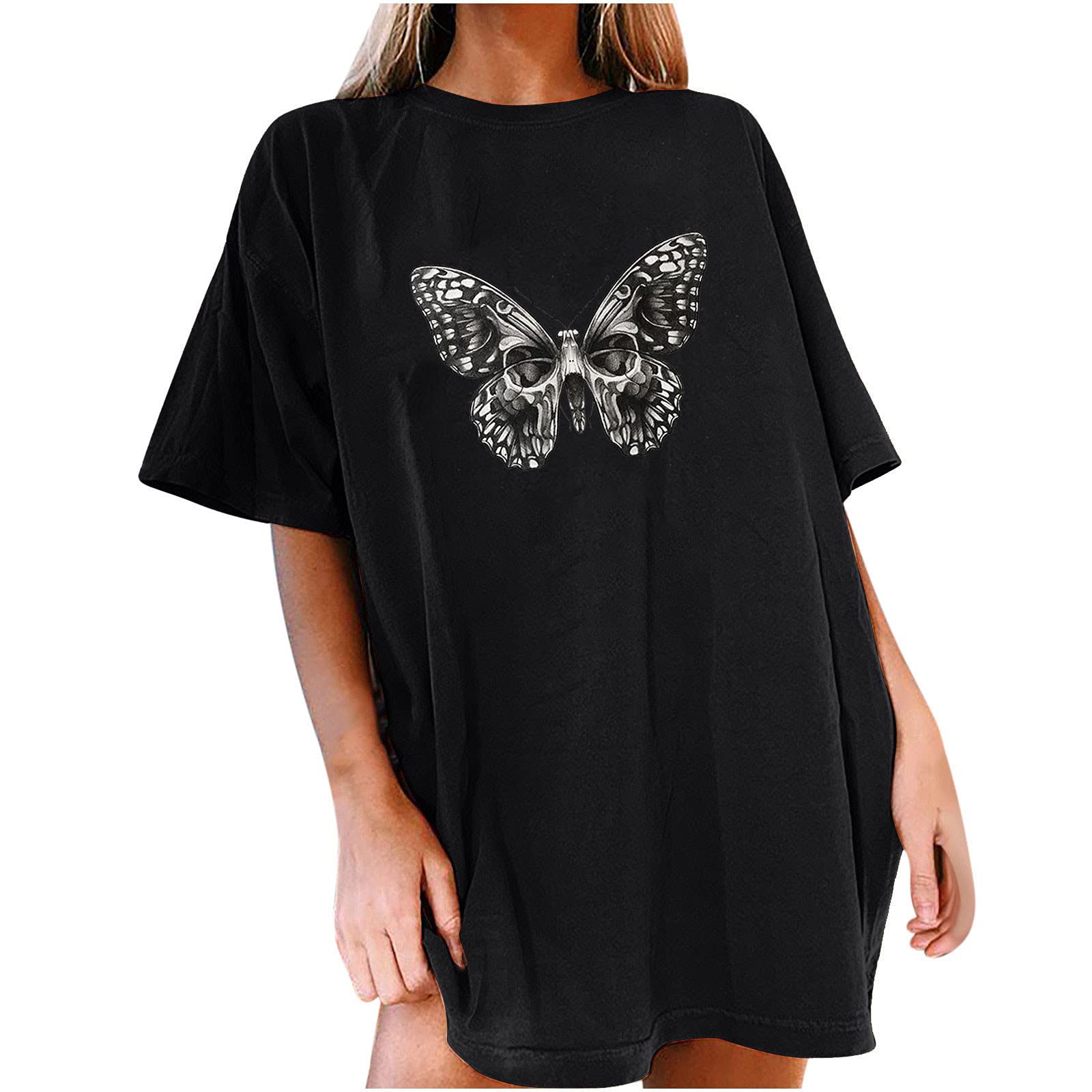 Trendy Gothic Short Sleeve Tops for Women & Teens - Loose Fit Aesthetic Shirts - Perfect for Casual Wear, Concerts & Alternative Fashion