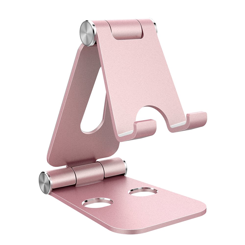 Simpeak Adjustable Aluminum Alloy Phone & Tablet Stand - Foldable Desktop Holder for iPhone, iPad, Kindle, eBook Readers (Rose Gold, 163g) | Perfect for Work, Study, Video Calls & Hands-Free Viewing
