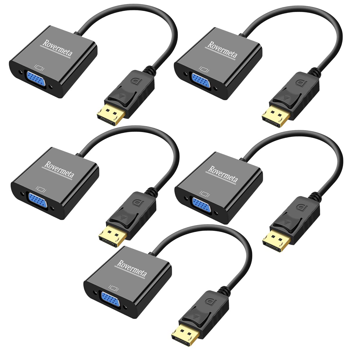 5-Pack Gold-Plated DisplayPort to VGA Adapter (Male to Female) - Compatible with Computers, Laptops, Monitors & Projectors - Ideal for Office Presentations, Home Theater & Multi-Screen Setups