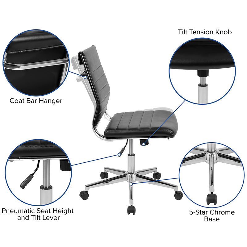 FLASH Hansel Mid Back Executive Office Chair - White LeatherSoft Upholstery, Ergonomic Swivel Design for Home & Office Workspace - Perfect for Desk Work, Conference Rooms & Professional Environments