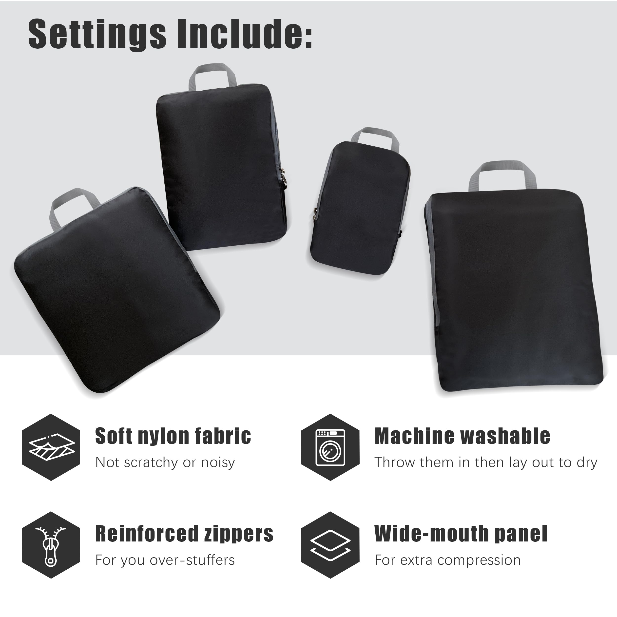4-Piece Expandable Compression Packing Cubes Set - Lightweight Travel Organizers for Carry-On Luggage & Suitcases - Perfect for Business Trips, Vacations & Weekend Getaways