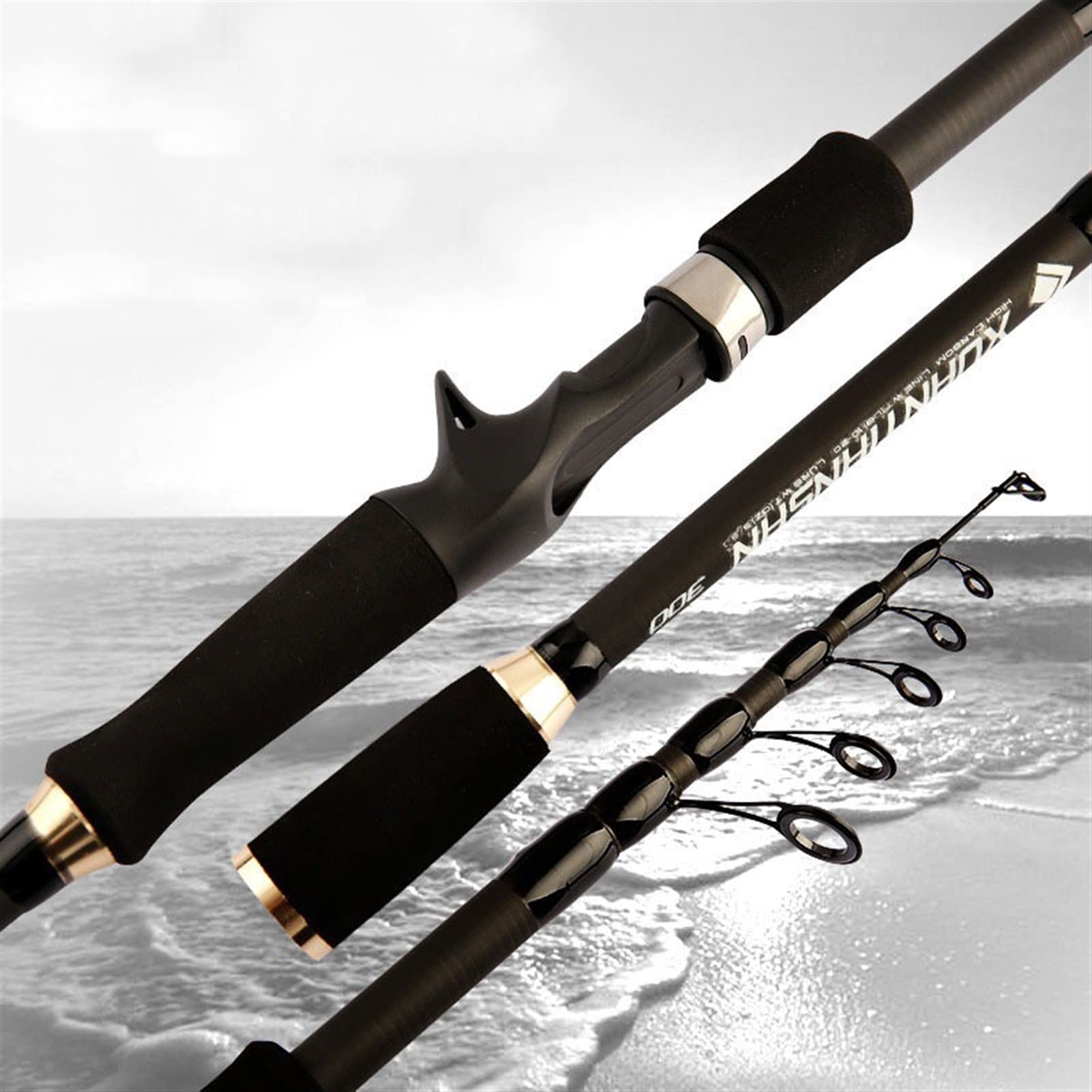 Premium Carbon Fiber Telescopic Fishing Rod 1.8m-3.0m Medium Power - Portable Spinning & Casting Rod for Freshwater, Saltwater, Surf Fishing - Ideal for Travel, Camping & Beach Fishing Adventures