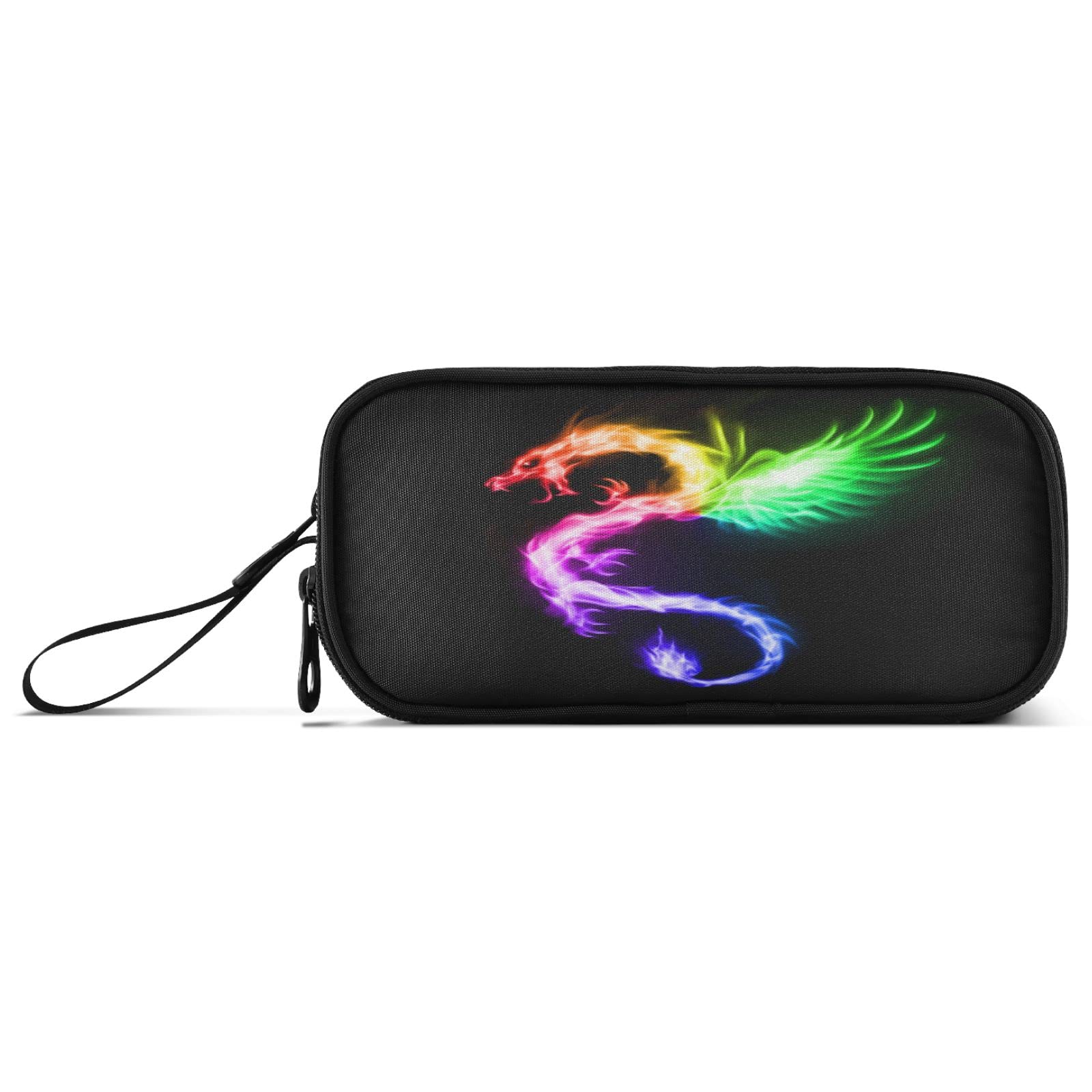Rainbow Fire Dragon Pencil Case - 3 Compartment School Pen Holder Pouch for Boys & Girls - Portable Stationery Organizer for Pencils, Pens & Art Supplies - Perfect for Classroom, Homework & Travel