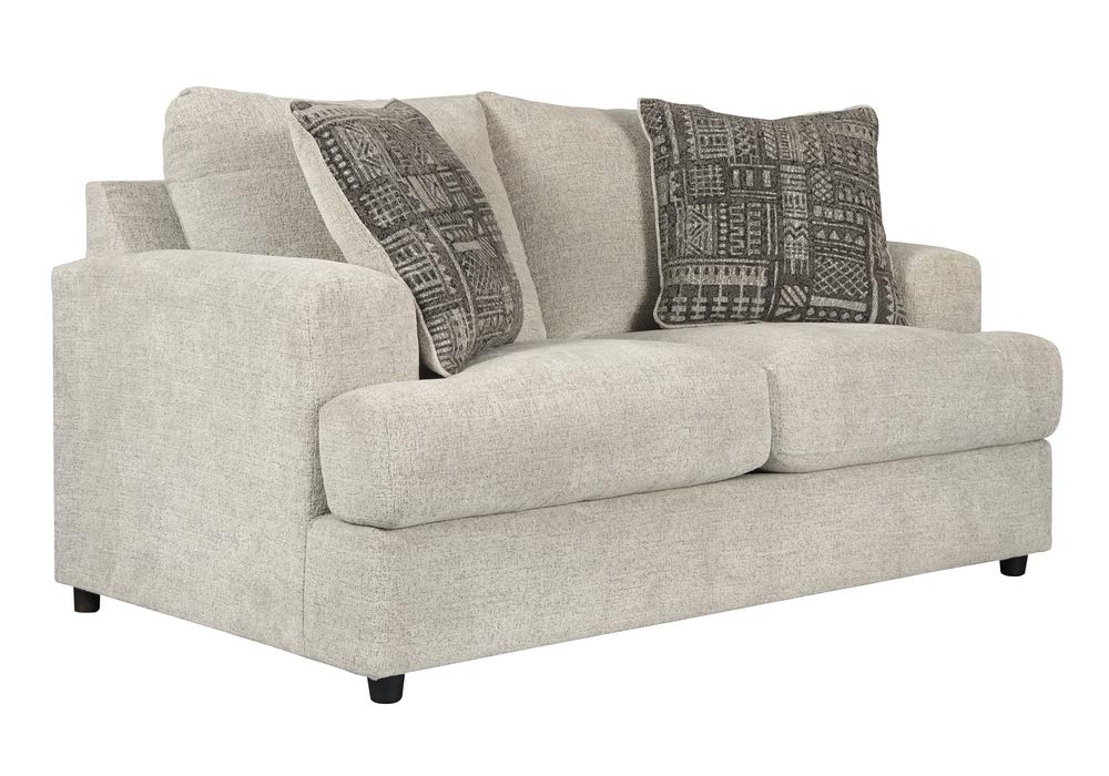 Signature Design by Ashley Soletren Contemporary Chenille Loveseat with 2 Accent Pillows in Off-White - Modern Small Sofa for Living Room, Apartment & Office Lounge