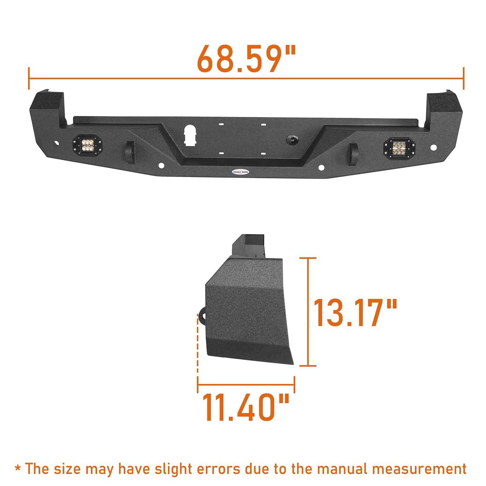 Hooke Road Heavy Duty Rear Bumper with 2×18W LED Lights for 2016-2023 Toyota Tacoma 3rd Gen | Off-Road Protection & Enhanced Visibility for Adventure Trucks