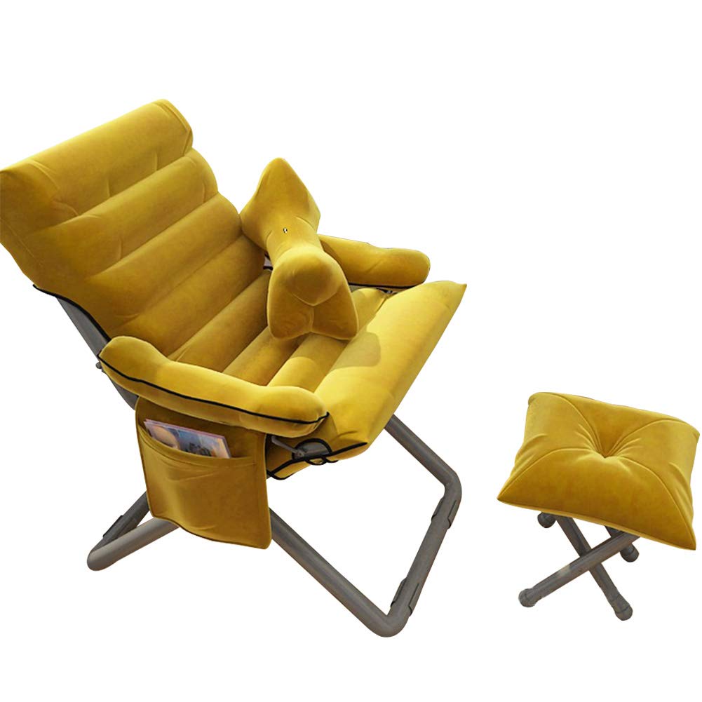 Modern 3-Position Accent Chair with Ottoman & Side Pocket - Contemporary Lounge Chair with Armrests & Pillow - Yellow Club Chair for Bedroom, Living Room & Office - Perfect for Relaxing, Reading & Small Space Decor