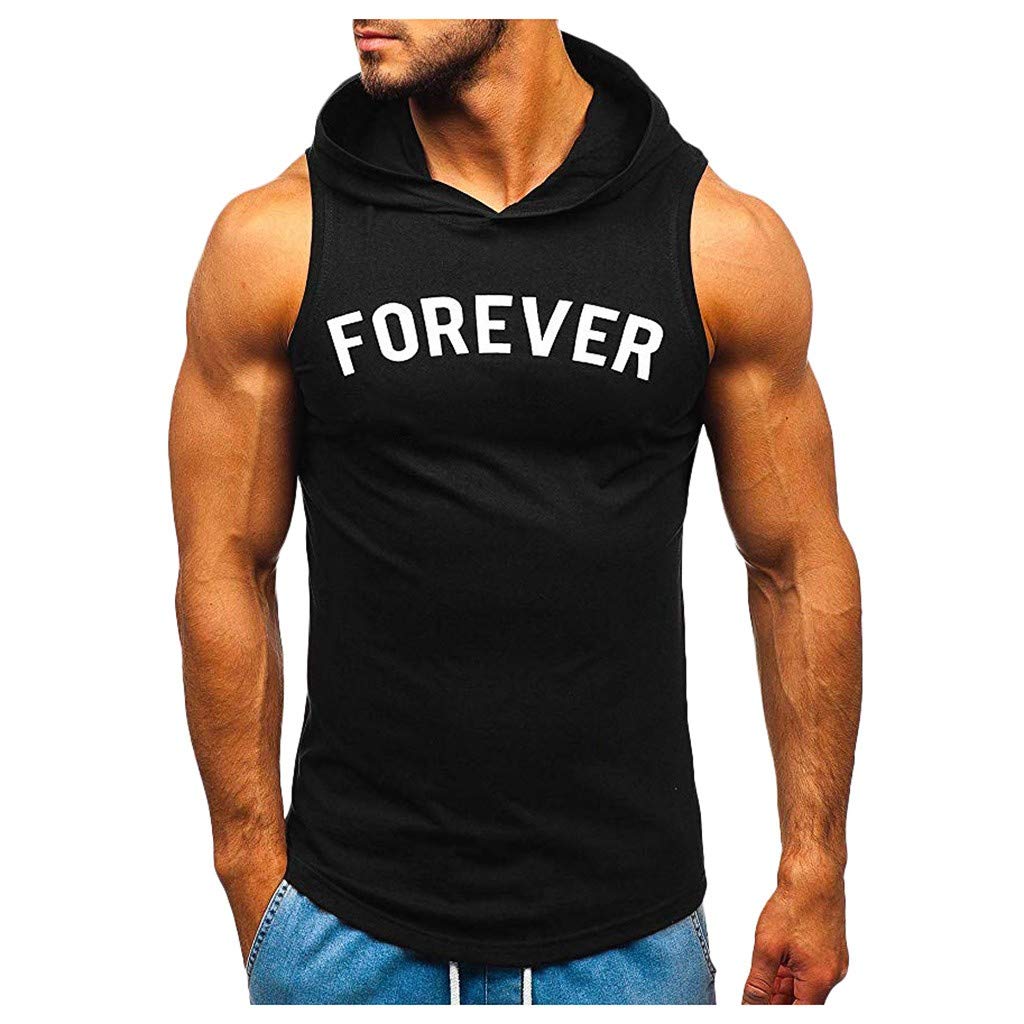 Men's Muscle Fit Sleeveless Hooded Workout Shirt - Gym Bodybuilding Tight Dry Fit Hoodie for Fitness & Training