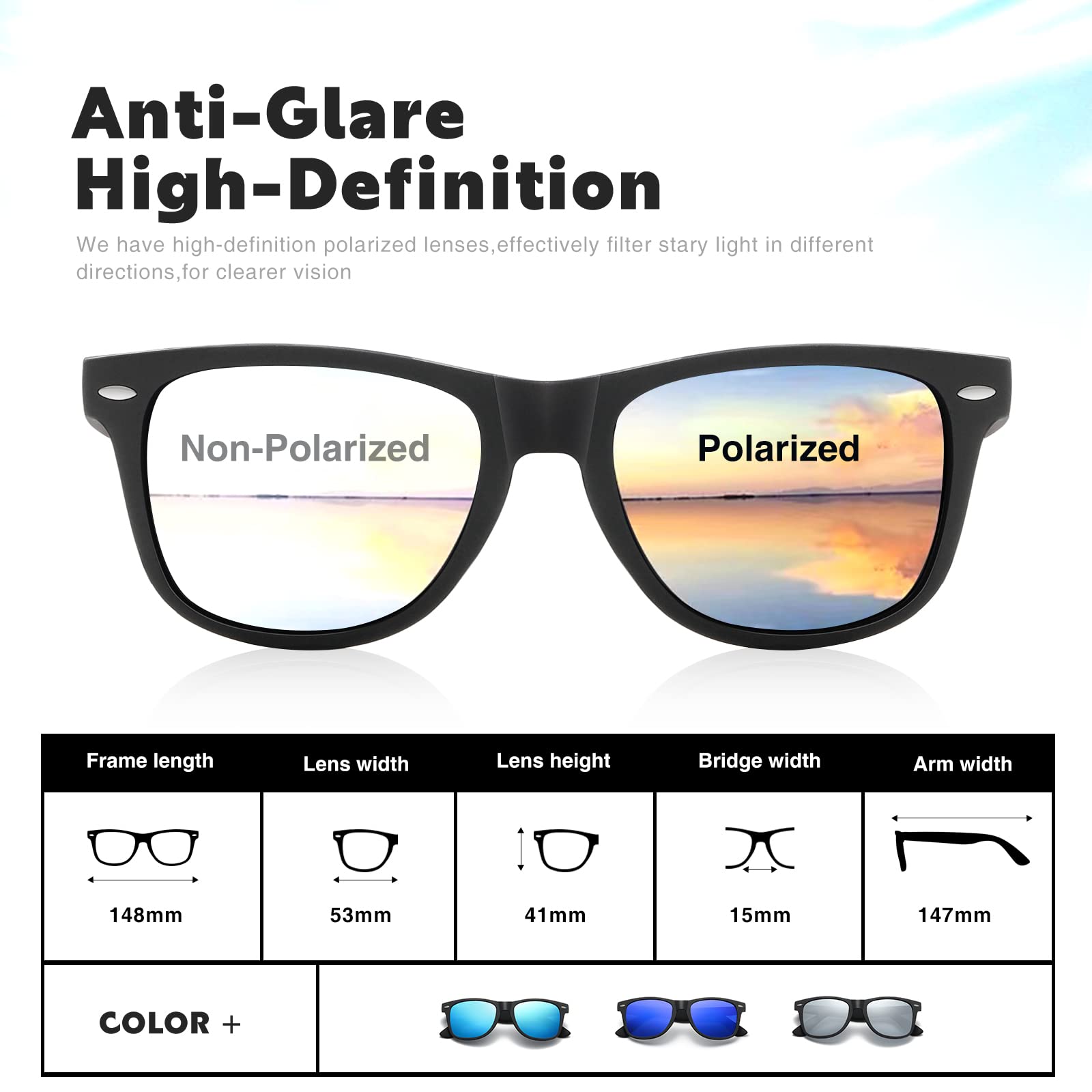 DEMIKOS Polarized Sunglasses for Men & Women - UV400 Protection, Retro Mirror Lens for Driving, Fishing, Outdoor Activities & Fashion