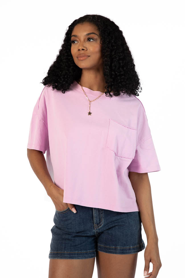Soft Purple Knit Pocket T-Shirt for Women - Comfortable Staple Tee for Casual Wear & Layering | Perfect for Everyday Outfits & Relaxing at Home