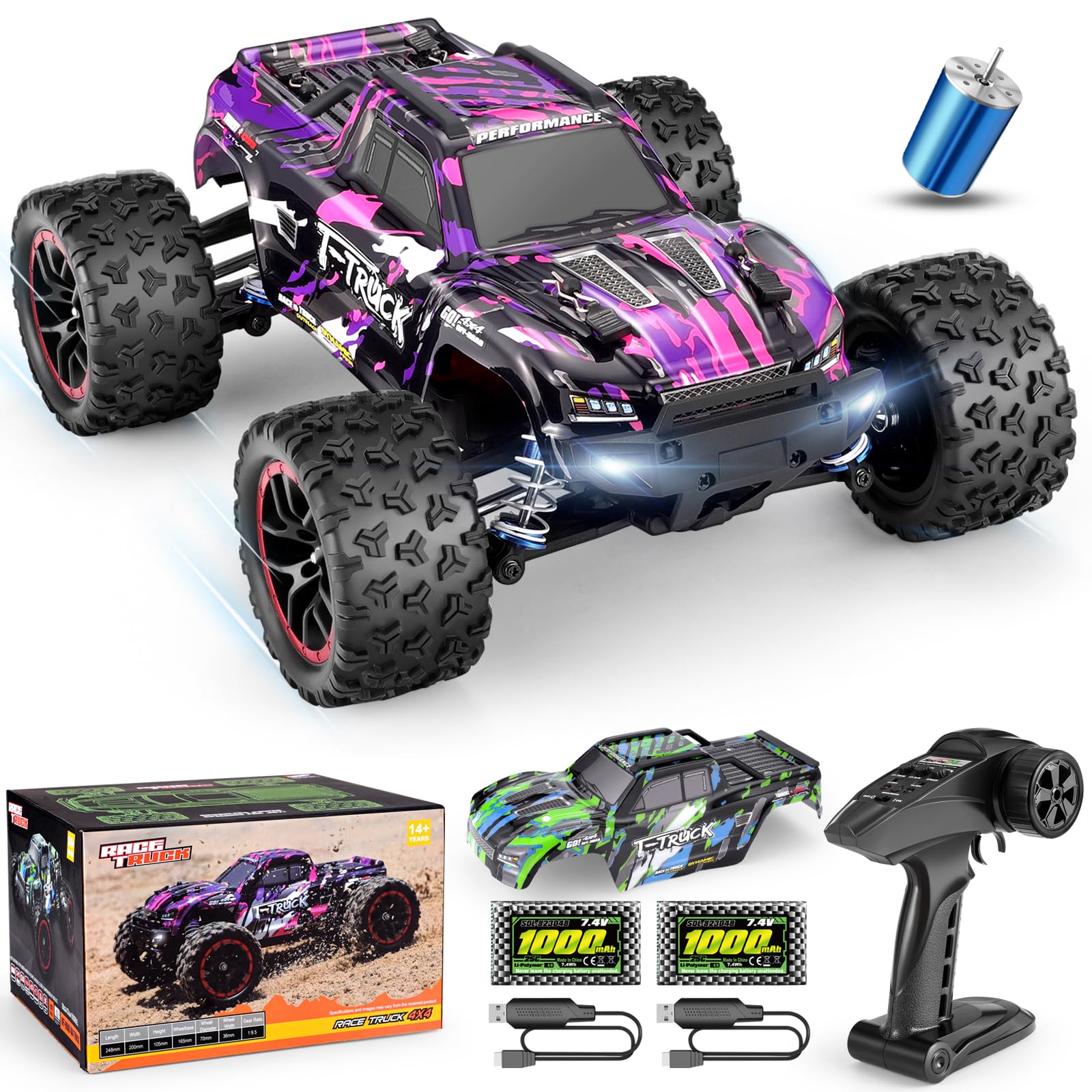 HAIBOXING 1/18 Scale 4WD Brushless Fast RC Car 18859A - 48 KM/H High Speed Off-Road Remote Control Truck for Adults & Kids, All Terrain RC Toy with 2 Li-Po Batteries (40+ Min Playtime) - Perfect for Backyard Racing, Off-Road Adventures & Birthday Gifts