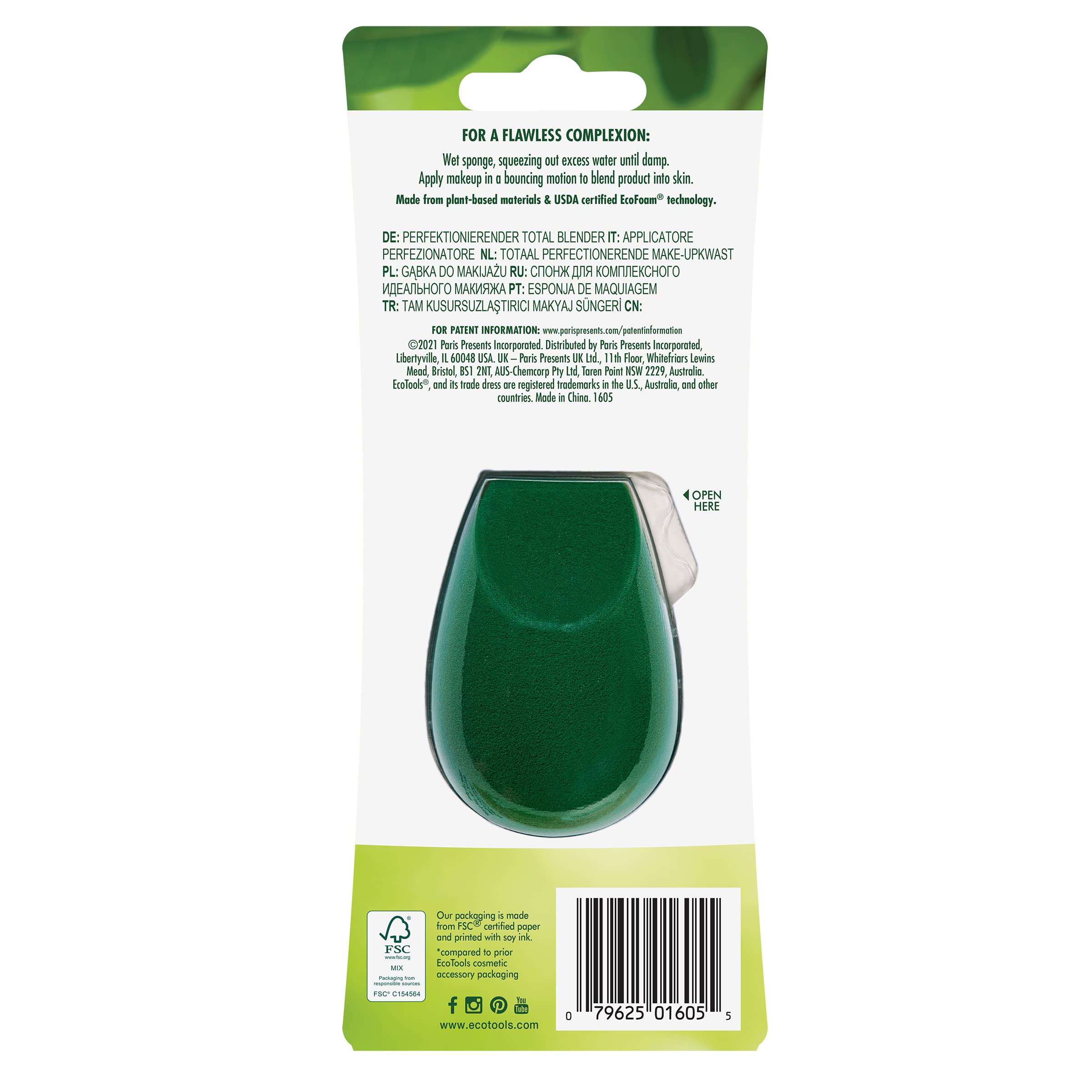 EcoTools Total Perfecting Beauty Blender - Vegan Makeup Sponge for Flawless Foundation & Concealer Application - Great Stocking Stuffer Gift for Women (30g) | Ideal for Travel, Everyday Makeup & Professional Use