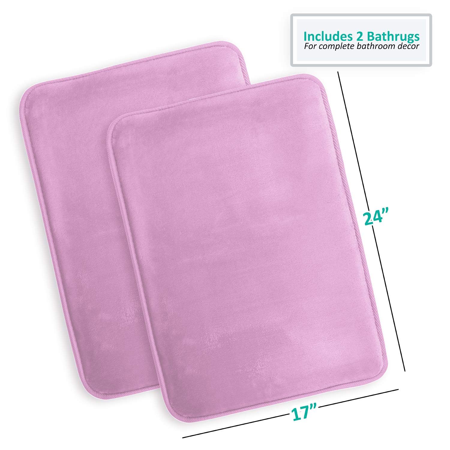 Clara Clark Memory Foam Bath Mat Set of 2 - Ultra Soft Non-Slip Bathroom Rug, Super Absorbent & Fast Drying - 17x24 Inch Machine Washable Shower Mats (Lavender) for Bathroom Safety & Luxury Comfort