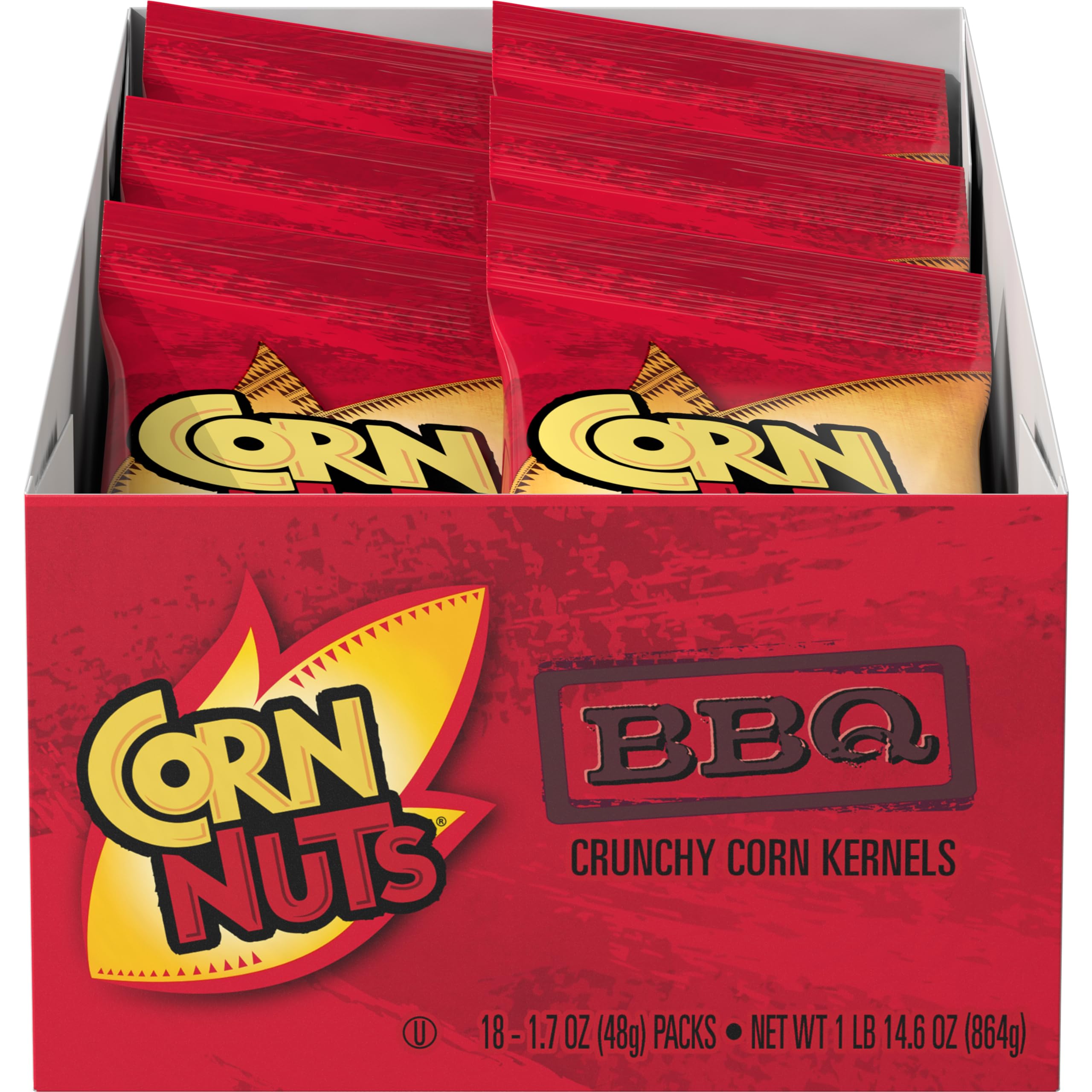 Crunchy BBQ Flavored Corn Nuts - 1.7oz Snack Packs (18 Count) | Gluten-Free Corn Kernel Snacks for Adults | Perfect for Road Trips, Movie Nights & Office Snacking