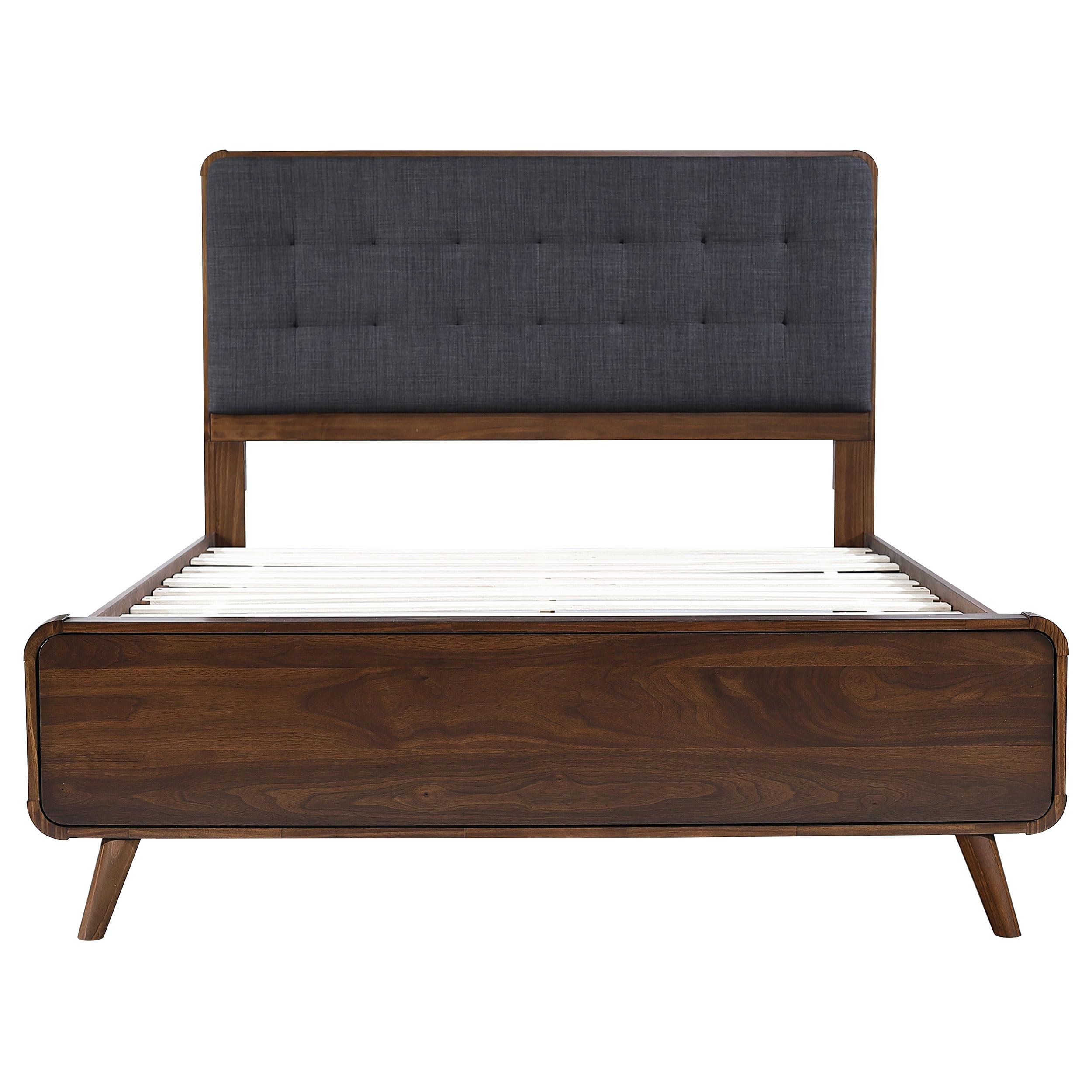 Coaster Home Furnishings Robyn Contemporary Fabric Upholstered Queen Size Platform Bed Frame with 53-inch Dark Walnut Headboard - Modern Bedroom Furniture for Master Suite, Guest Room & Apartment Living