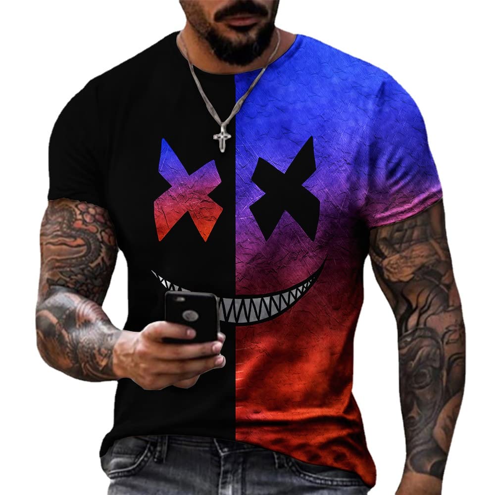 MARLLCO Men's Streetwear Abstract Graffiti Print T-Shirt - Funny 3D Smile Graphic Crewneck Short Sleeve Tee for Casual Wear & Urban Fashion