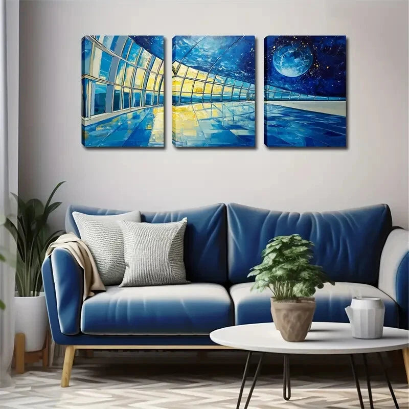 3-Piece Wall Art Set - Stunning Observatory & Moon Canvas Prints (40x60cm) | High-Quality Framed Decor | Australian Made | Ready to Hang | Perfect for Living Room, Bedroom & Office Decor