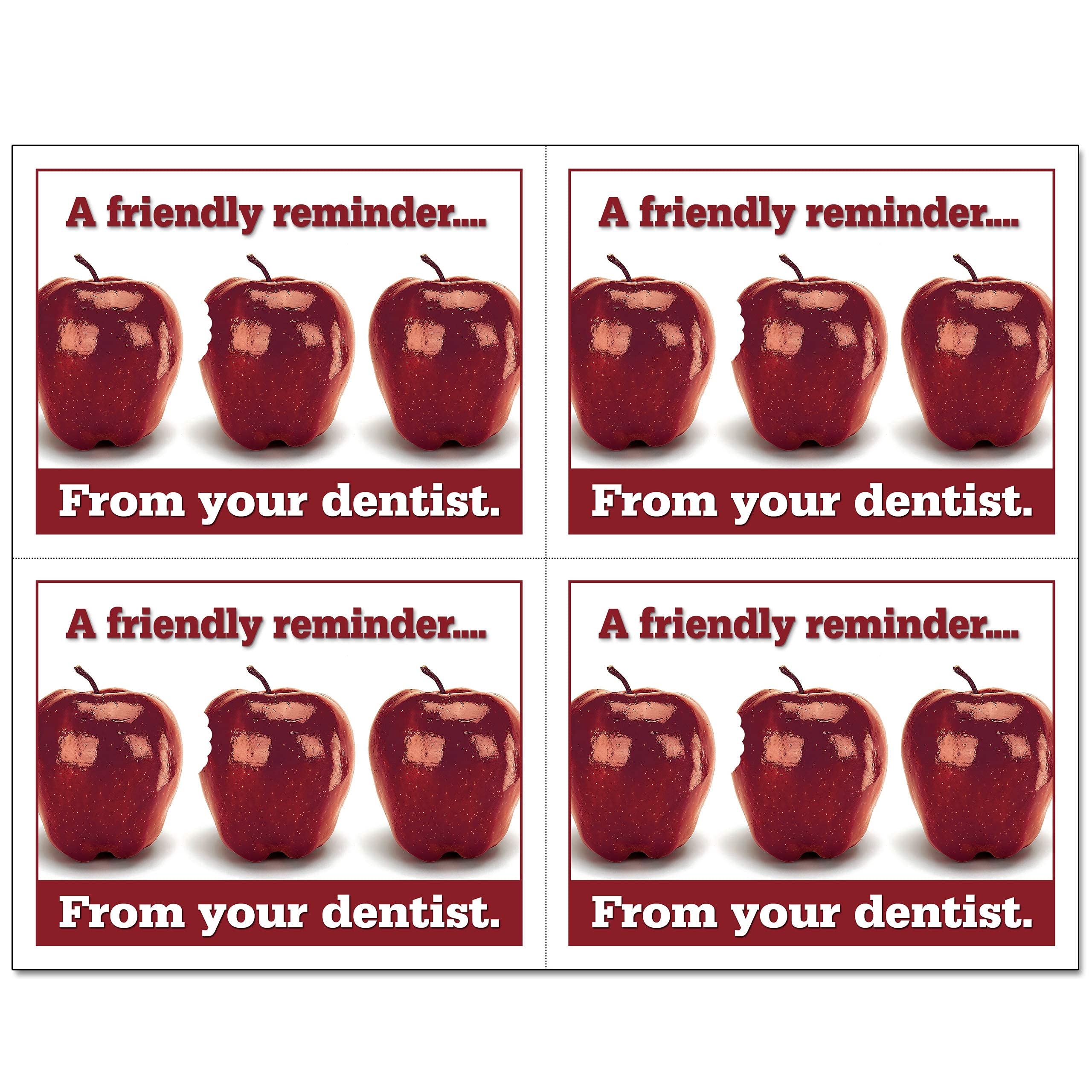 Dental Appointment Reminder Postcards - 4 Perforated Cards per Sheet (4.25