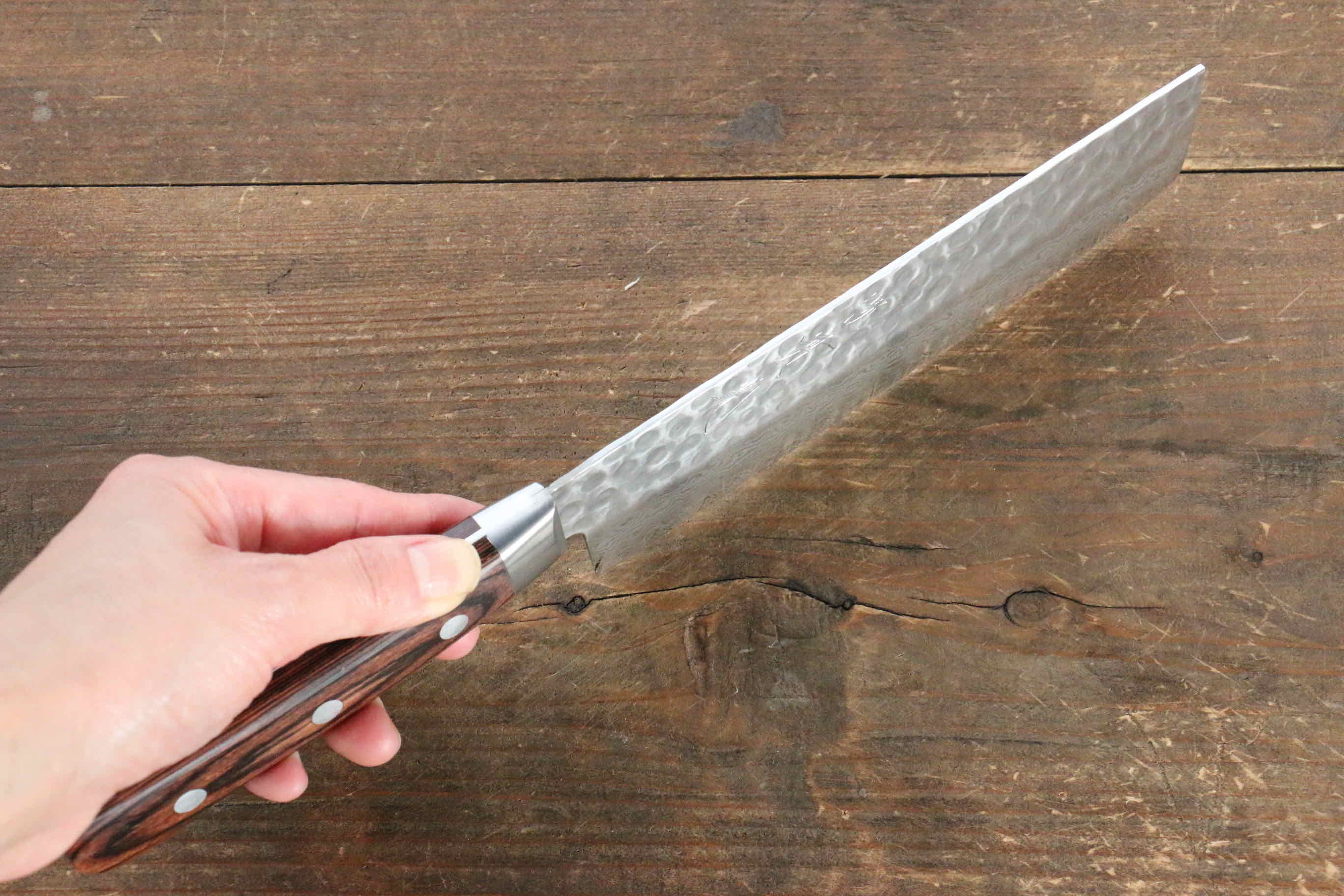 Jikko VG10 17-Layer Japanese Nakiri Knife 160mm - Mahogany Handle - Professional Vegetable & Herb Knife for Home Chefs & Sushi Lovers