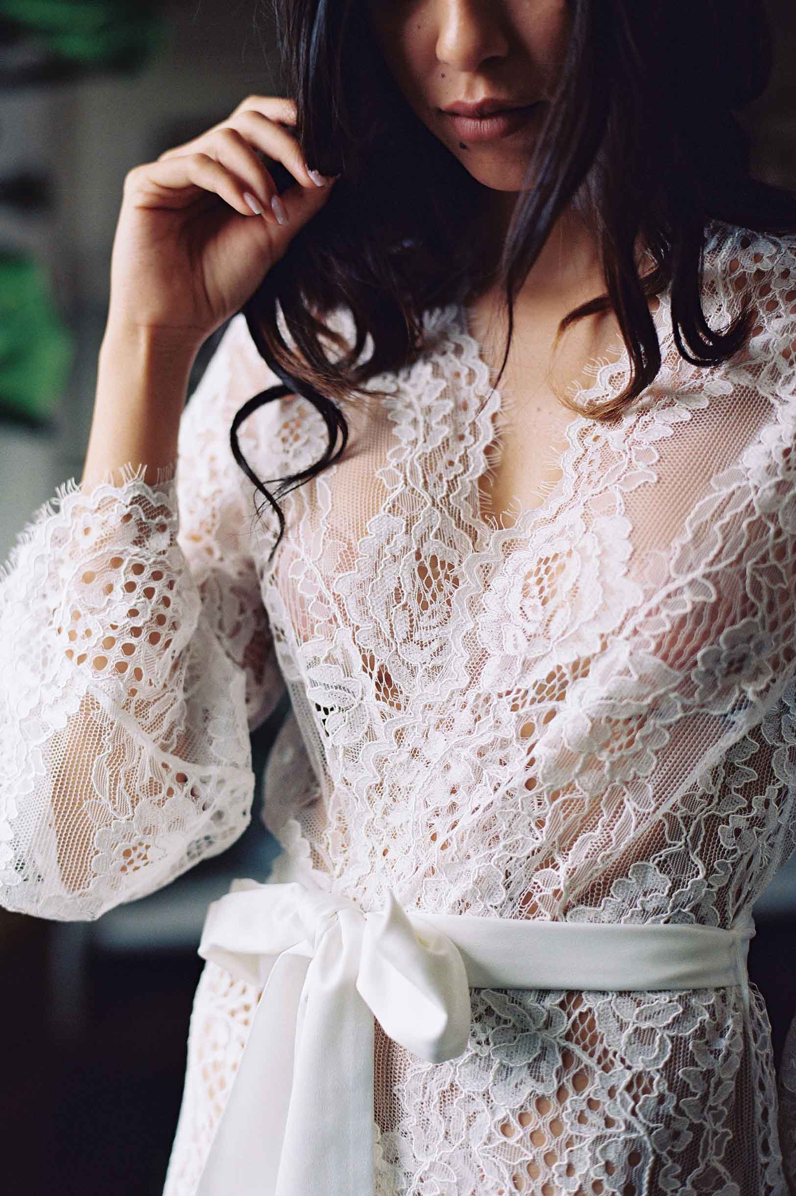Leah Boho Lace Robe - Elegant Ivory & Black Kimono Cover Up for Women | Perfect for Beach Weddings, Bridal Party, and Relaxing at Home